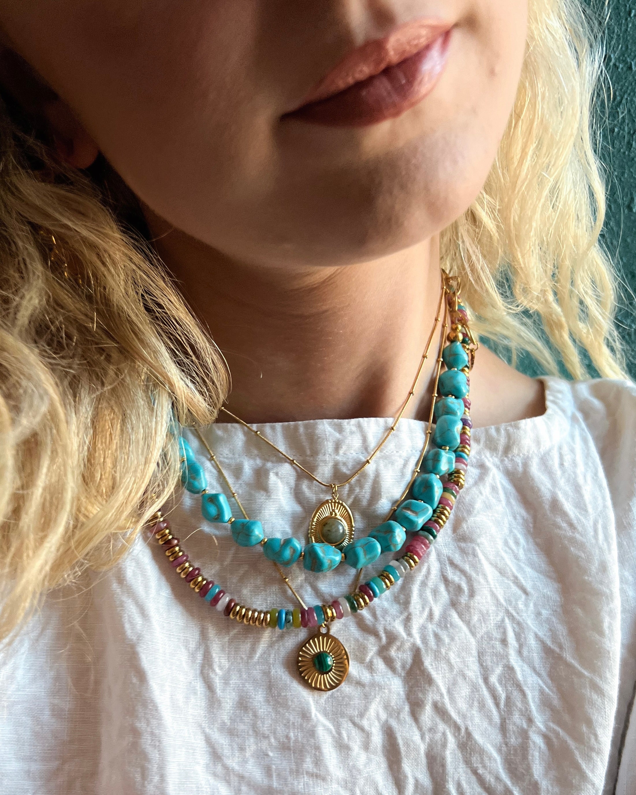Joan Multi Color Beaded Stone Necklace || Choose Color