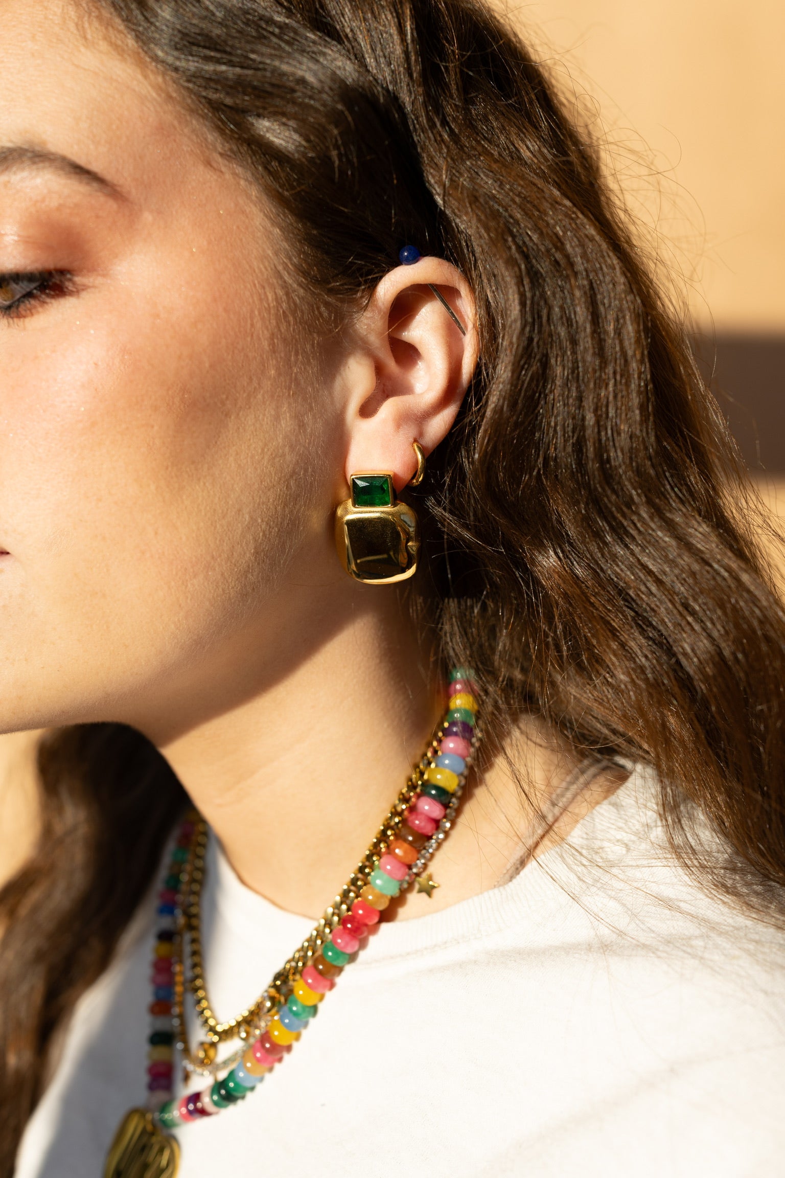 Eartha Emerald Square Studs