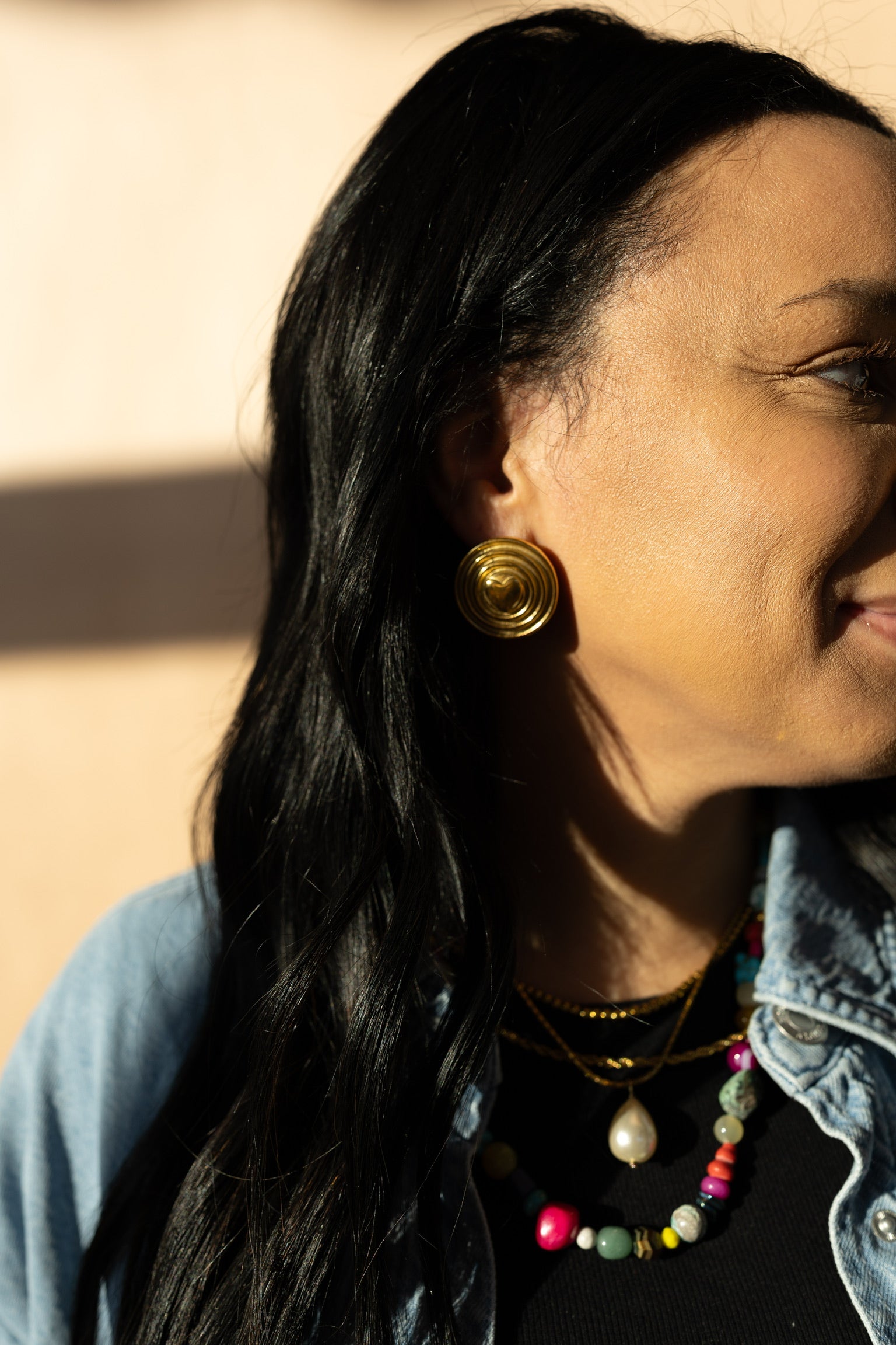 Elowen Heart Button Statement Gold Earrings