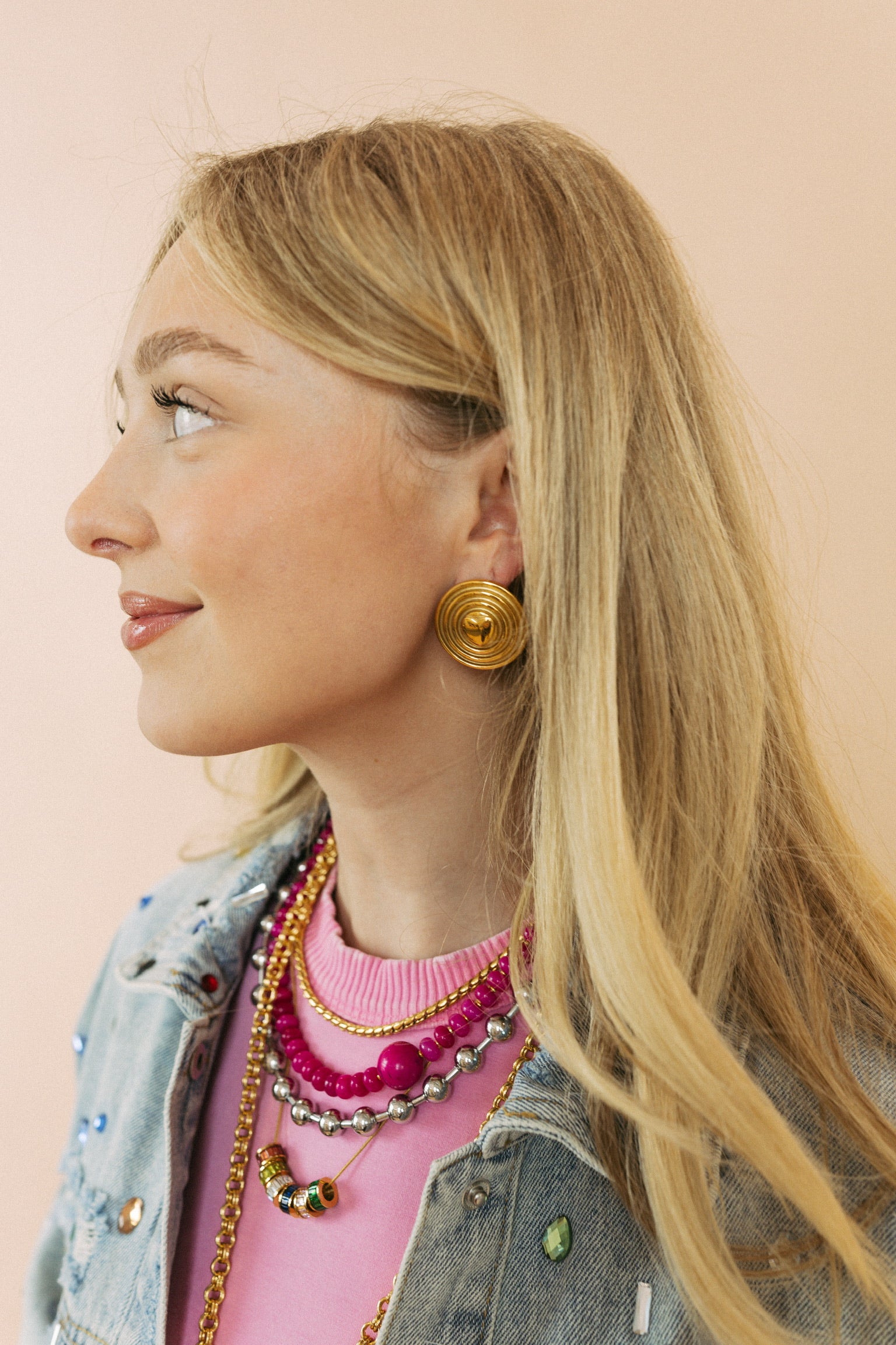 Elowen Heart Button Statement Gold Earrings