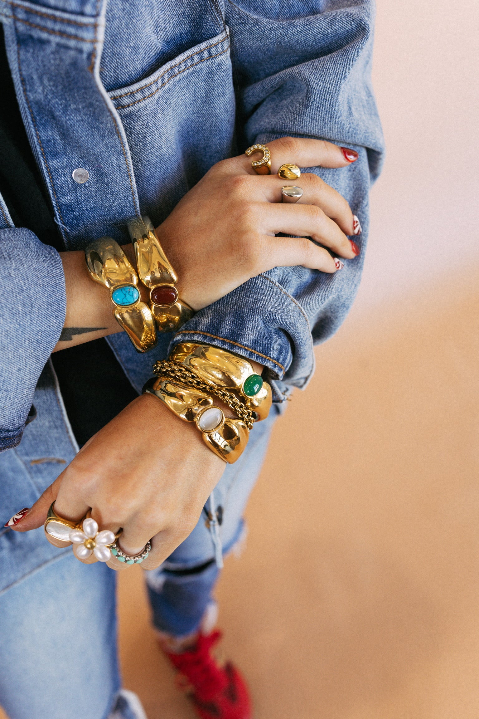 Beverly Gold Stone Cuff Bracelet || Choose Color