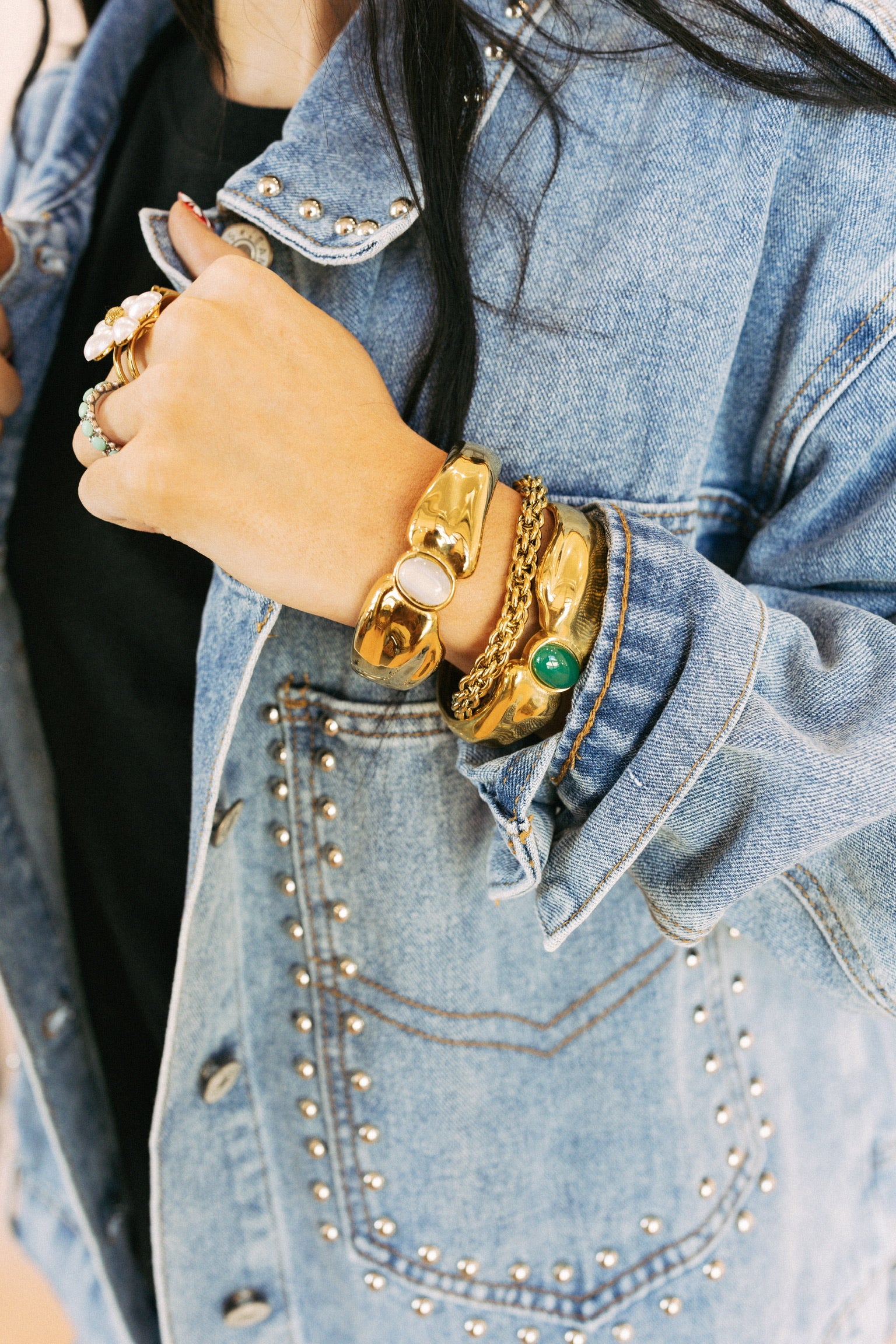 Beverly Gold Stone Cuff Bracelet || Choose Color