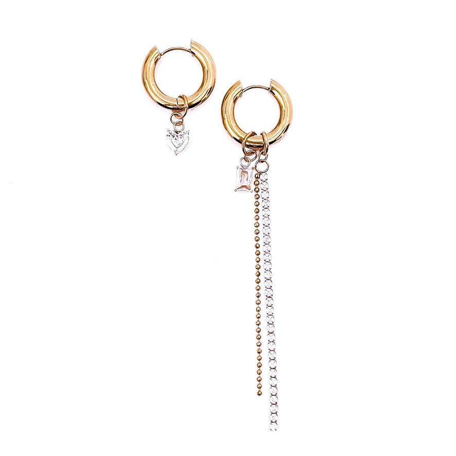 Emsley Mismatched Charm Hoops || Choose Color