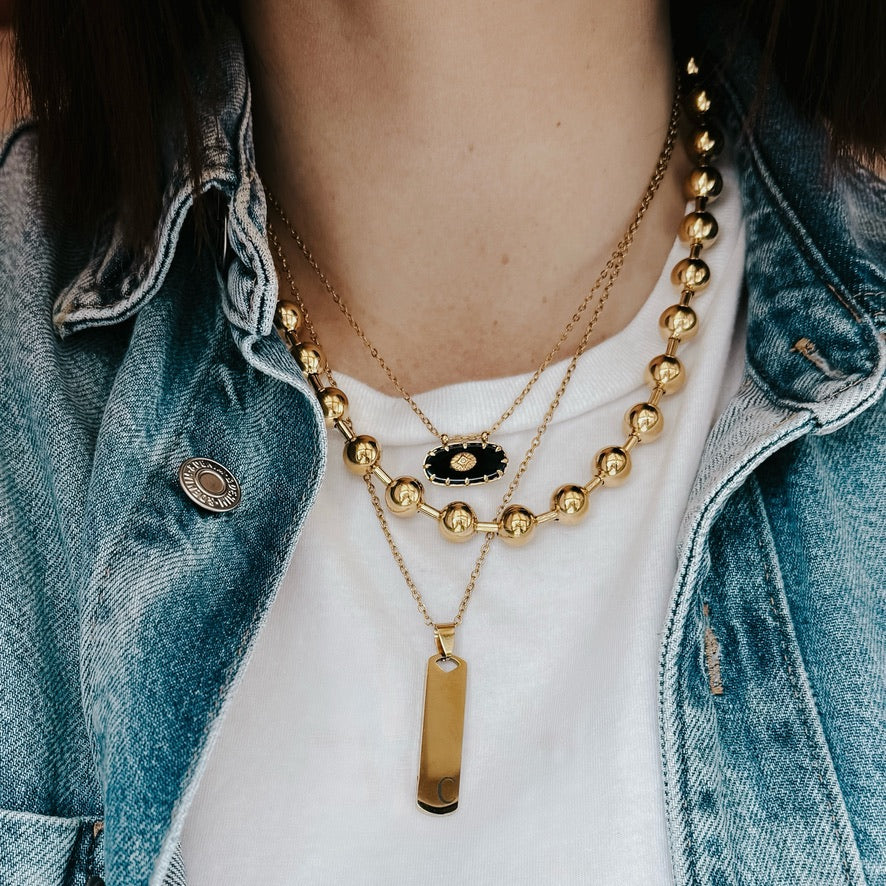 Augusta Black Oval Pendant Necklace