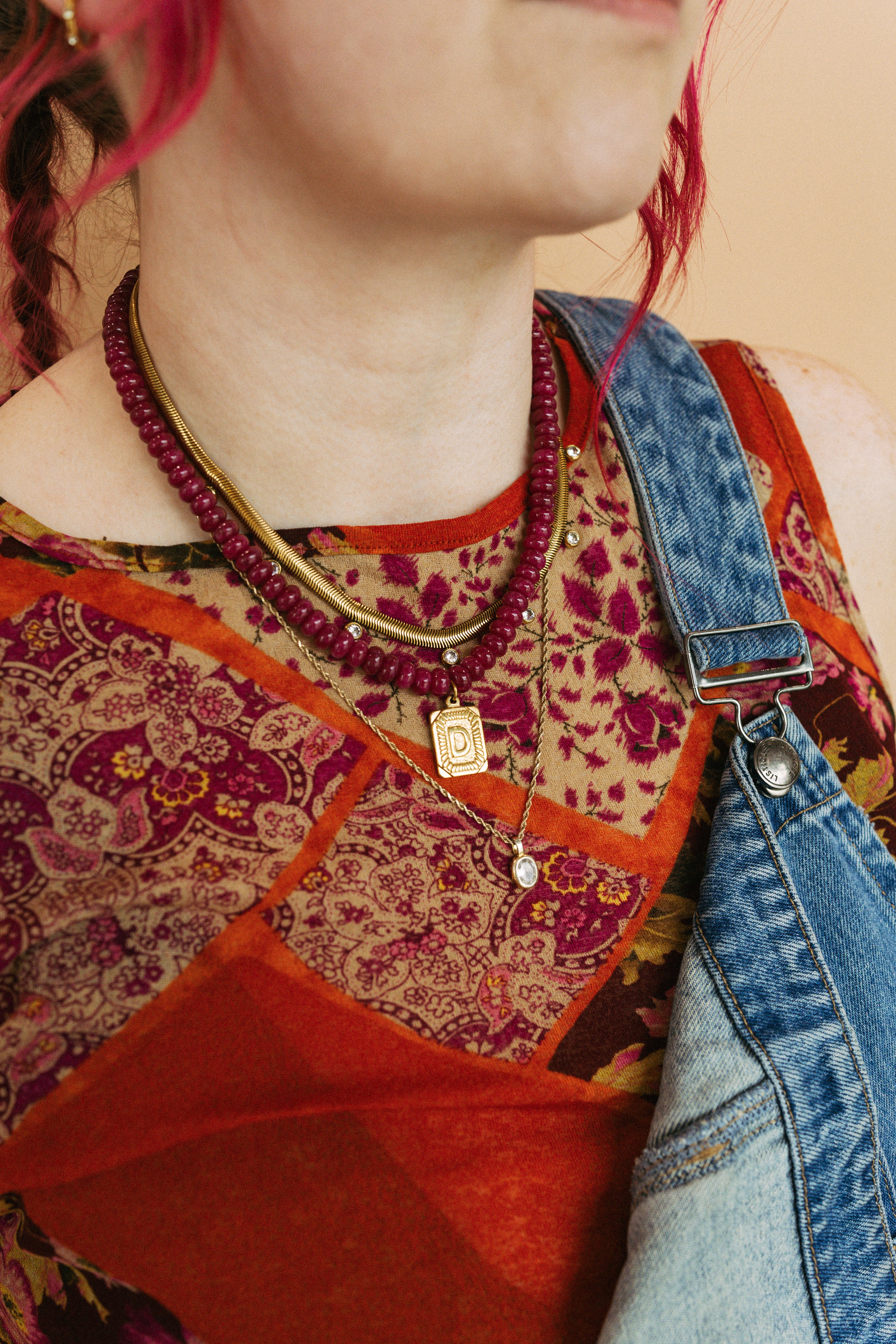 Beaded Initial Pendant Necklace || Berry