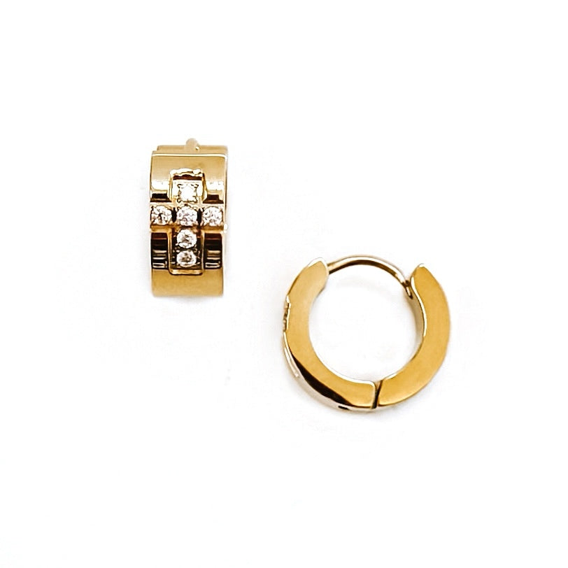 Ezri Crystal Cross Huggie Earrings || Choose Color