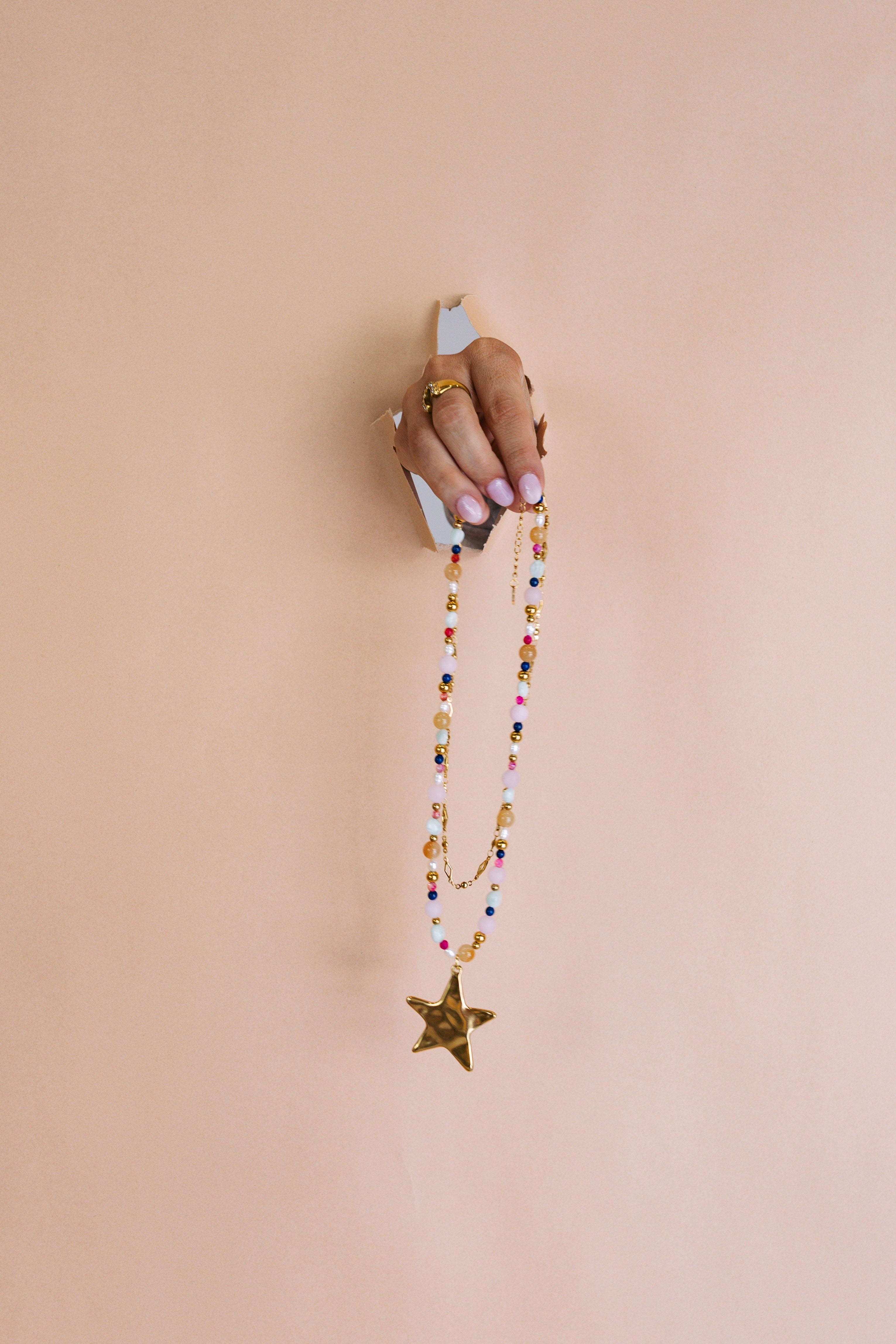 Ziggy Star Layered Necklace - Pink