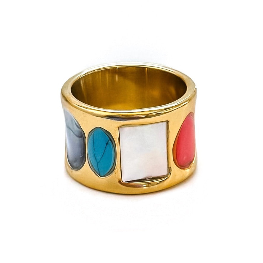 Roxy Wide Band Stone Ring