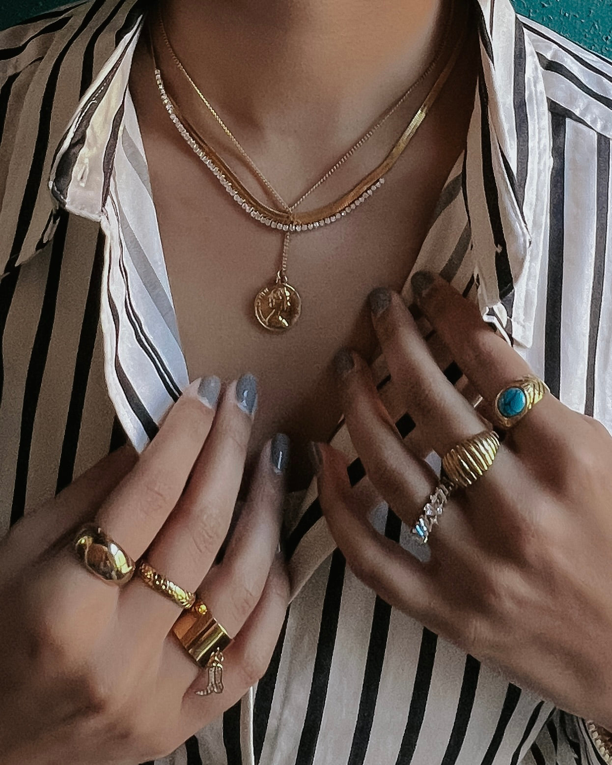 Noni Crystal Snake Chain Necklace || Silver or Gold