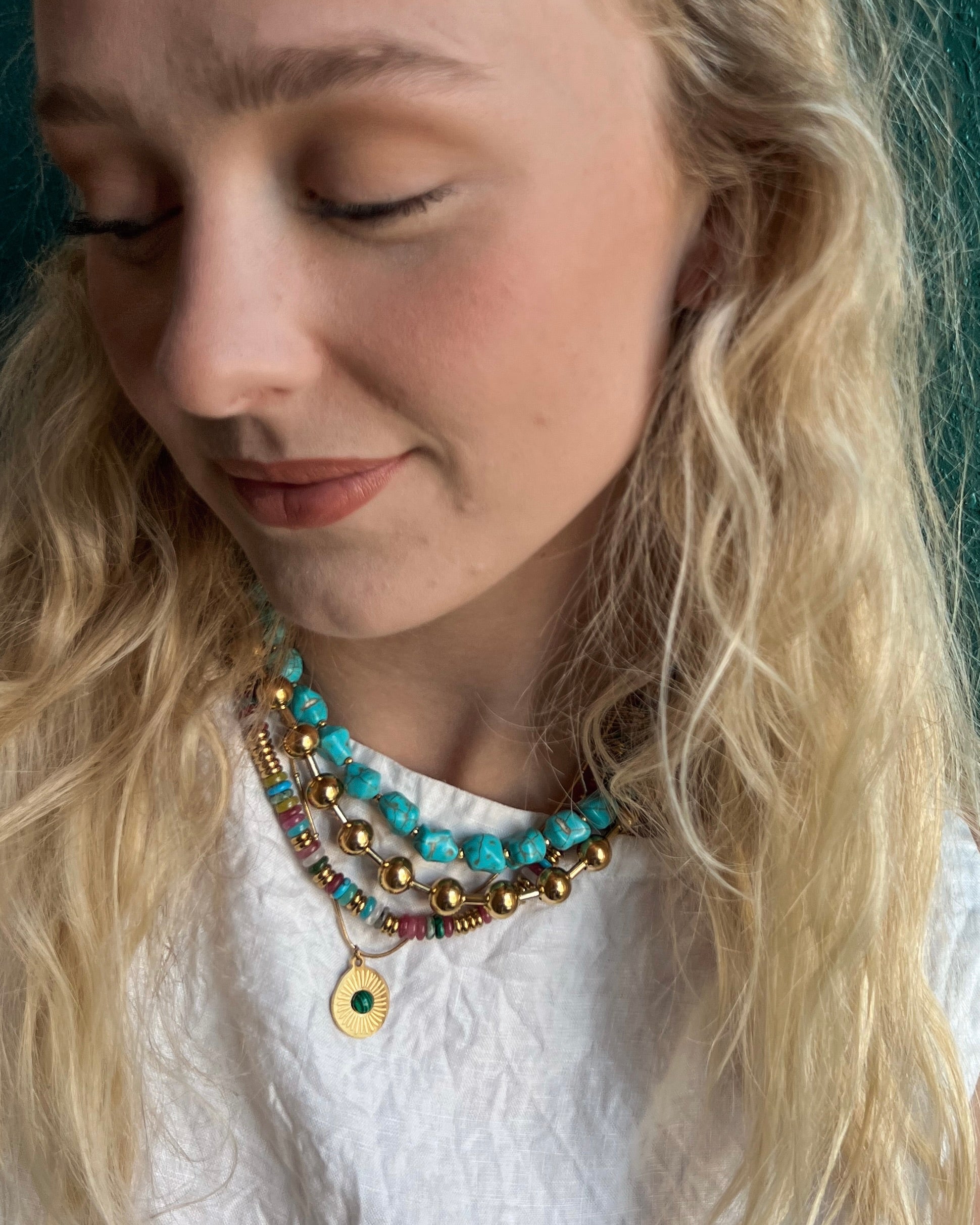 Joan Multi Color Beaded Stone Necklace || Choose Color