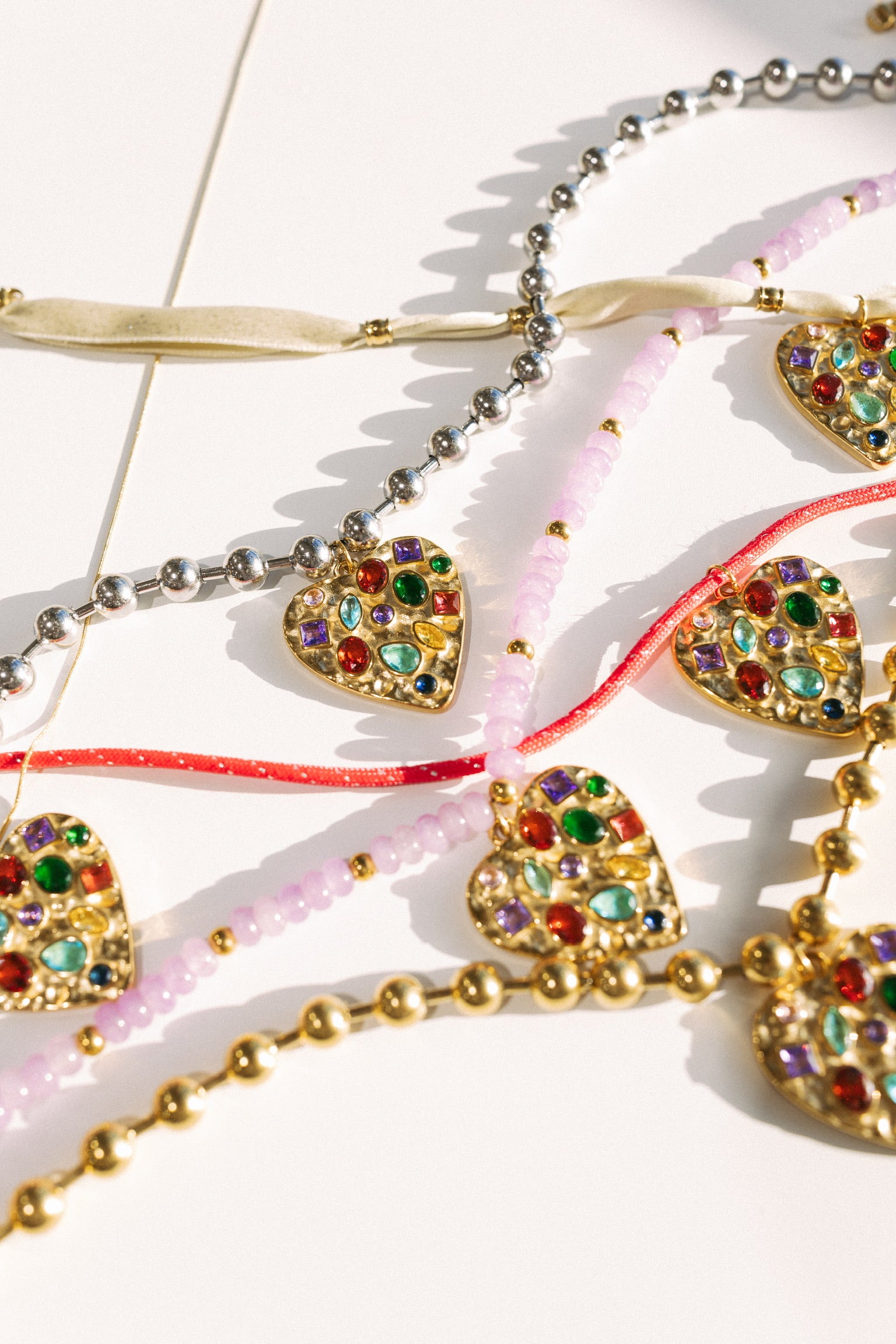 Confetti Heart Cord Necklace - Red