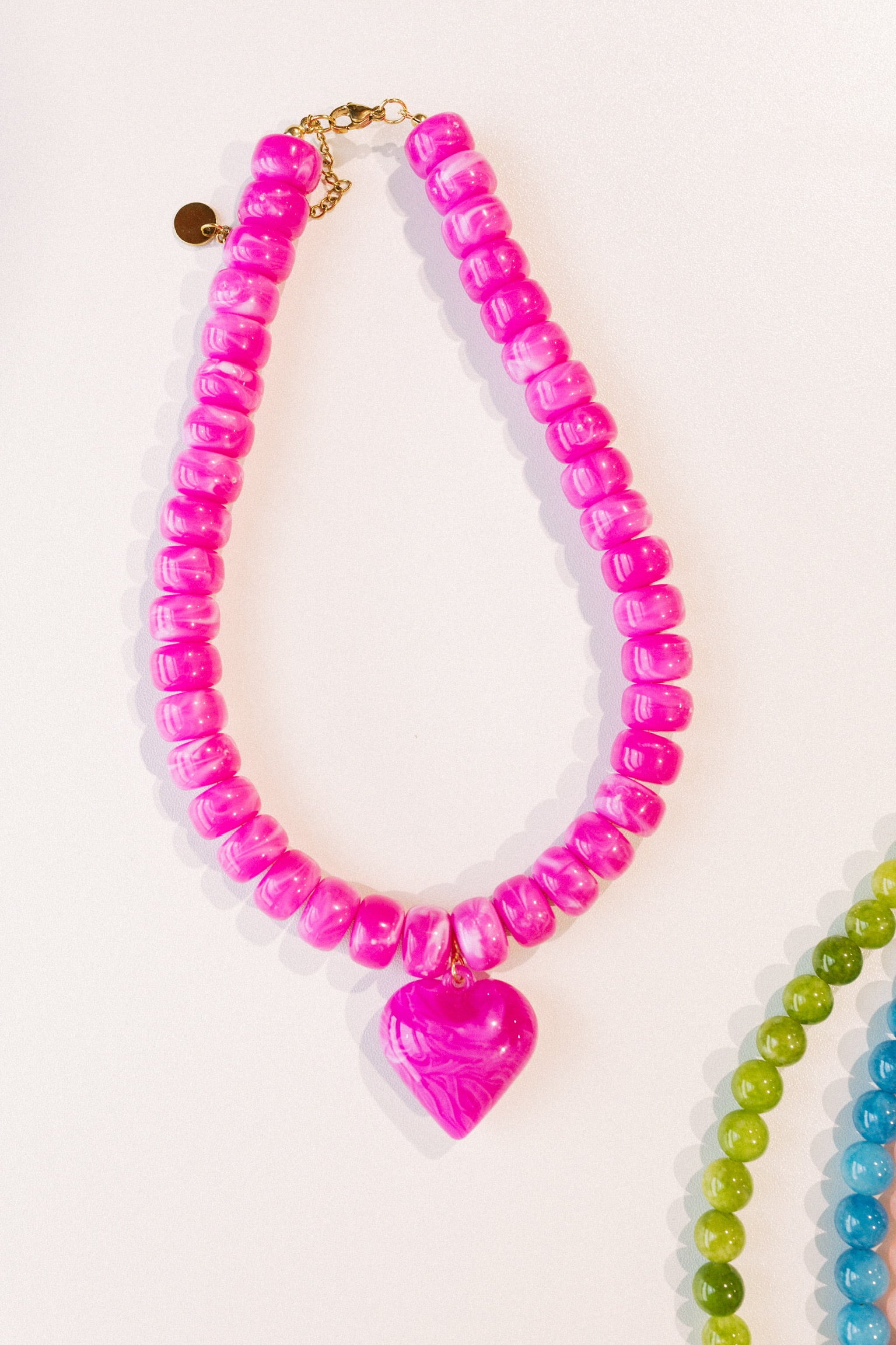 Love Bites Beaded Heart Necklace - Pink
