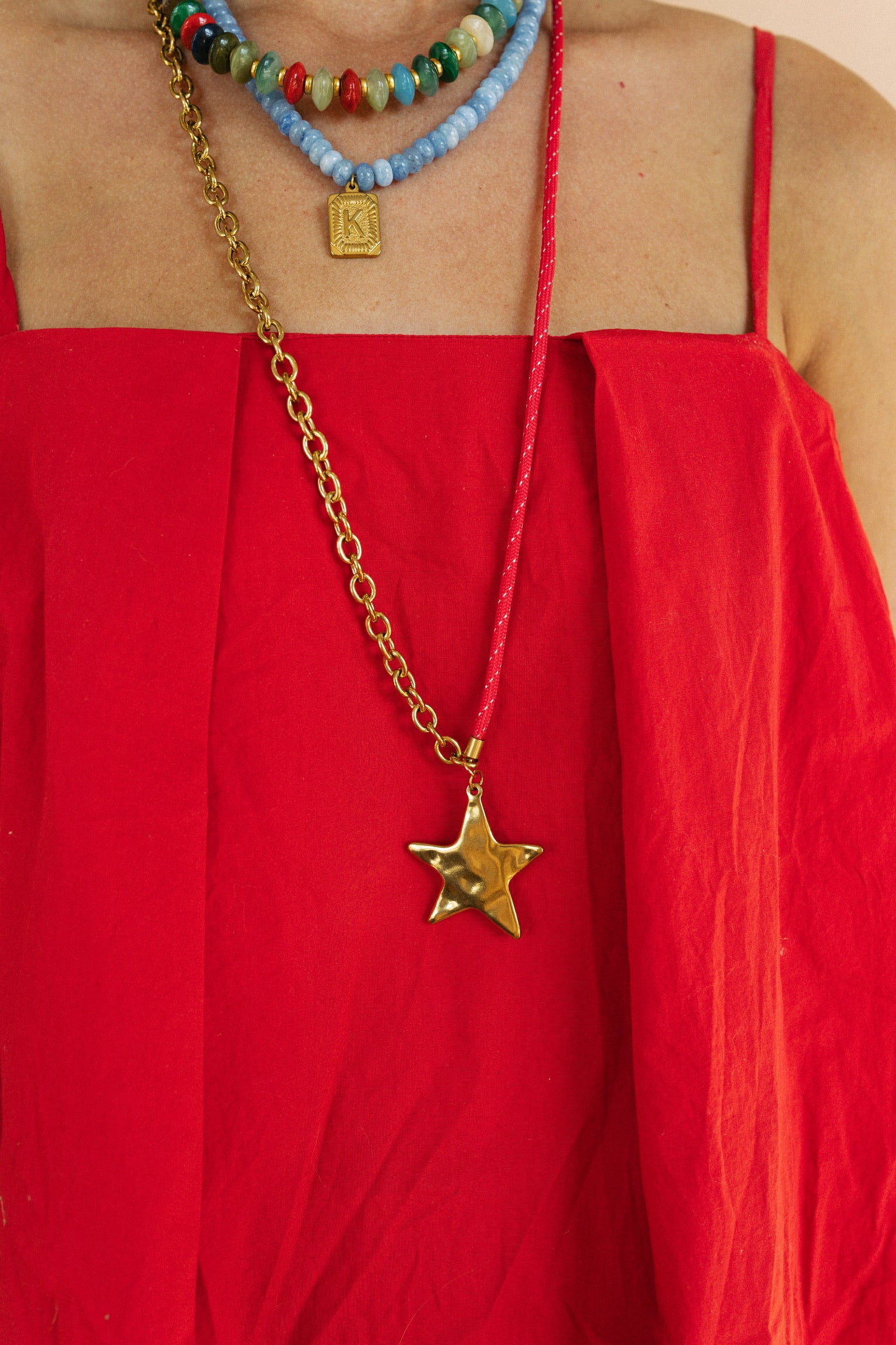 Red Lucky Star Cord Necklace