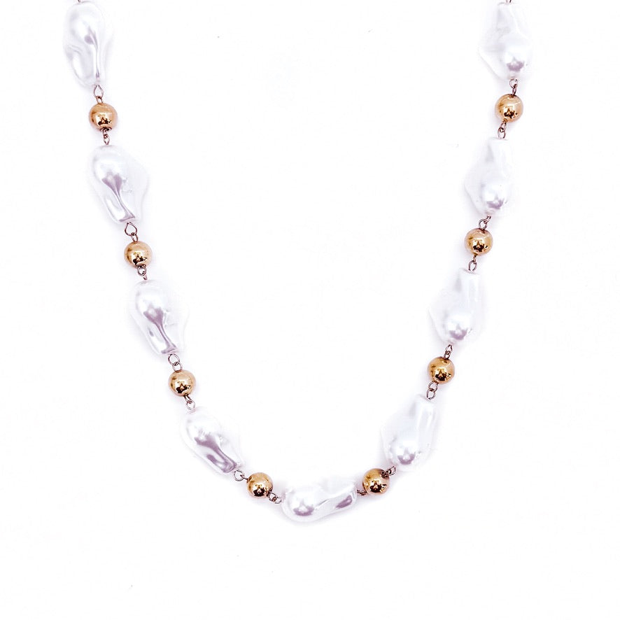 Beaded Gold Baroque Pearl Necklace