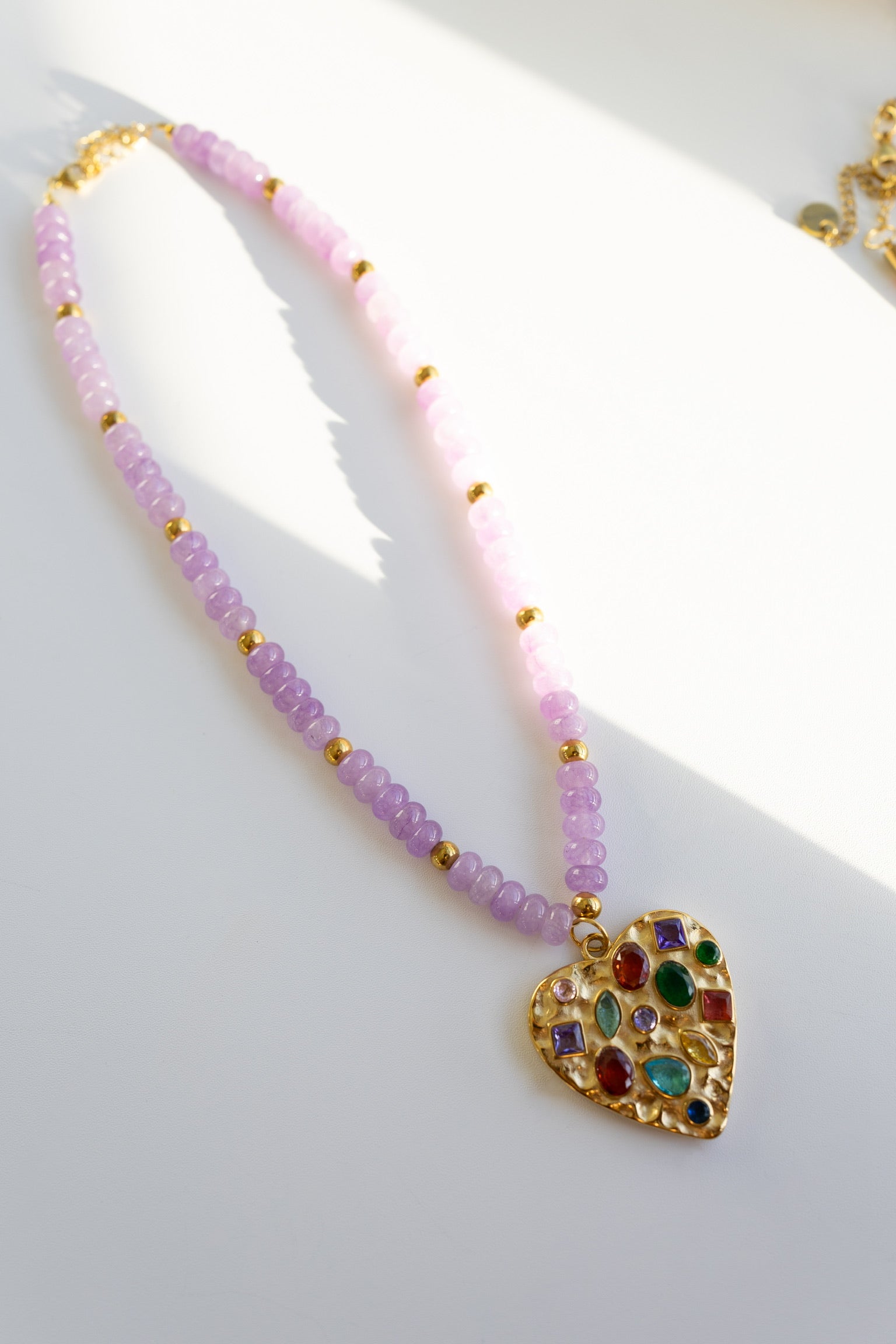 Beaded Confetti Heart Necklace - Lilac