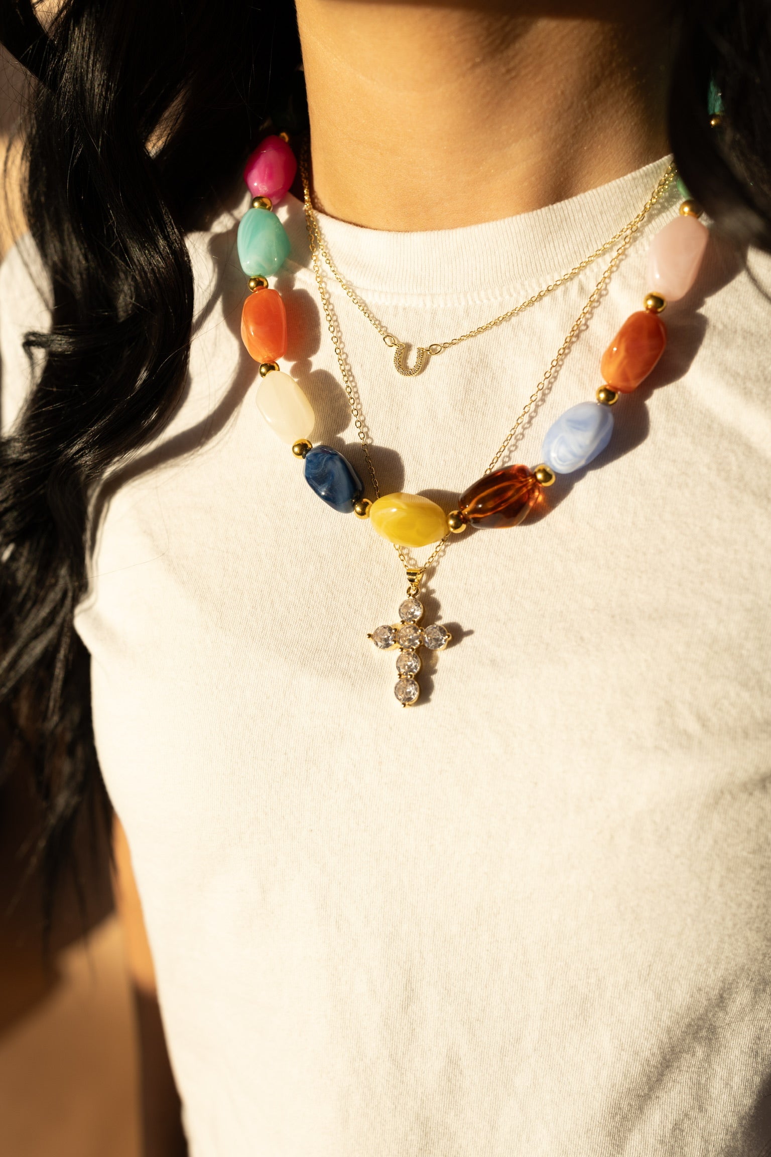 Hayden Round Crystal Cross Necklace