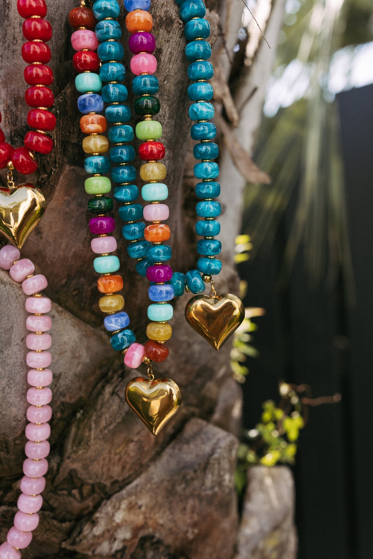 Love Bomb Beaded Heart Necklace - Teal
