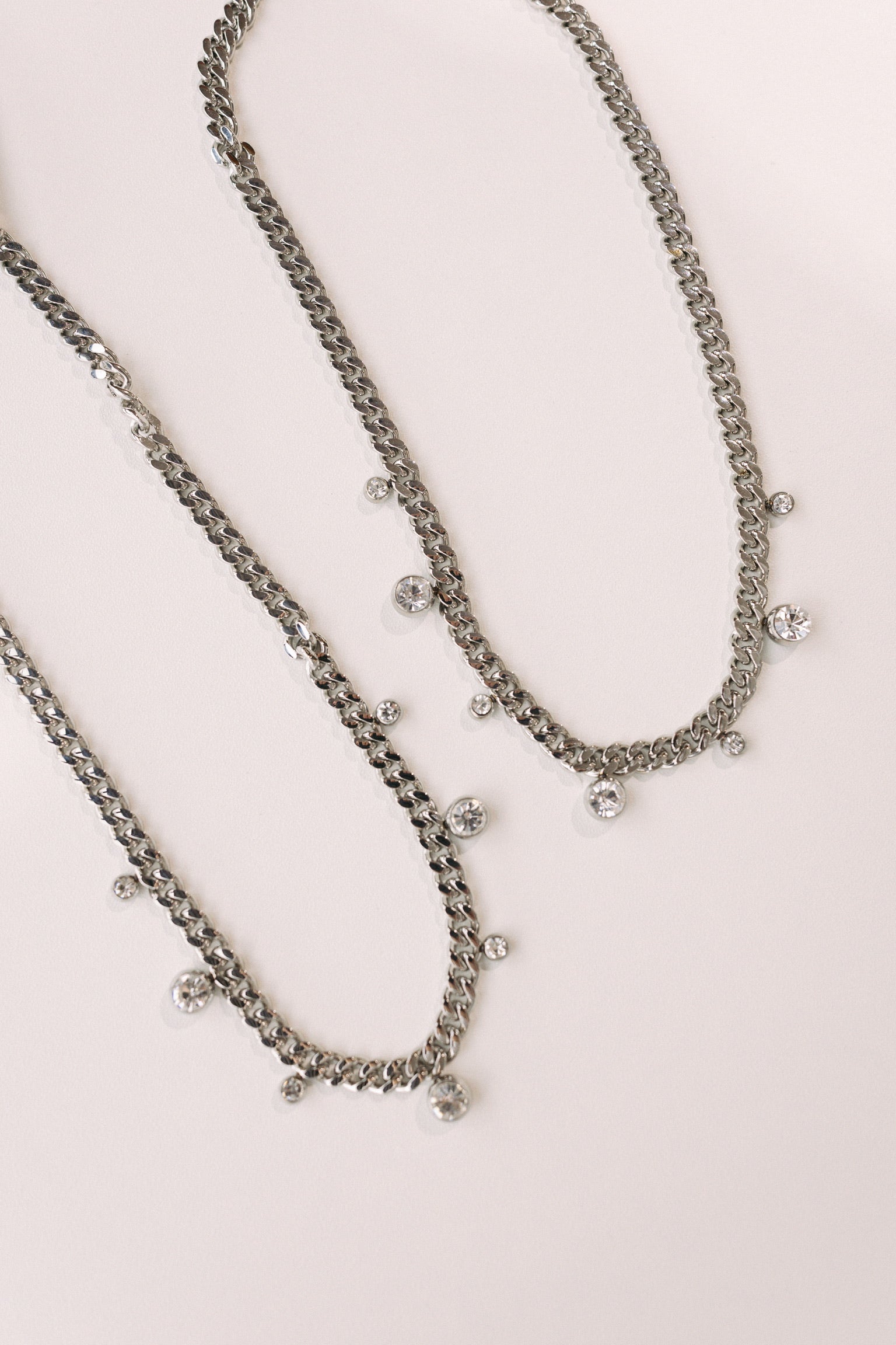 Chloe Crystal Cuban Chain Necklace - Silver