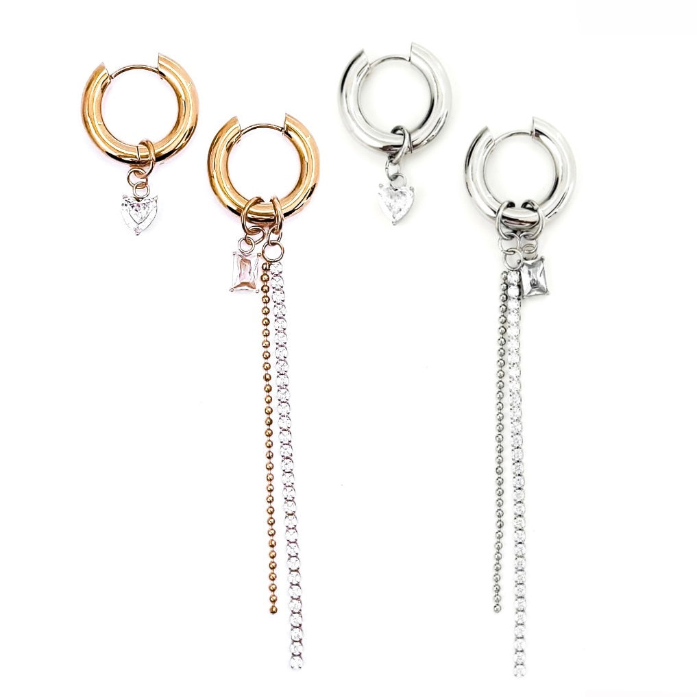 Emsley Mismatched Charm Hoops || Choose Color