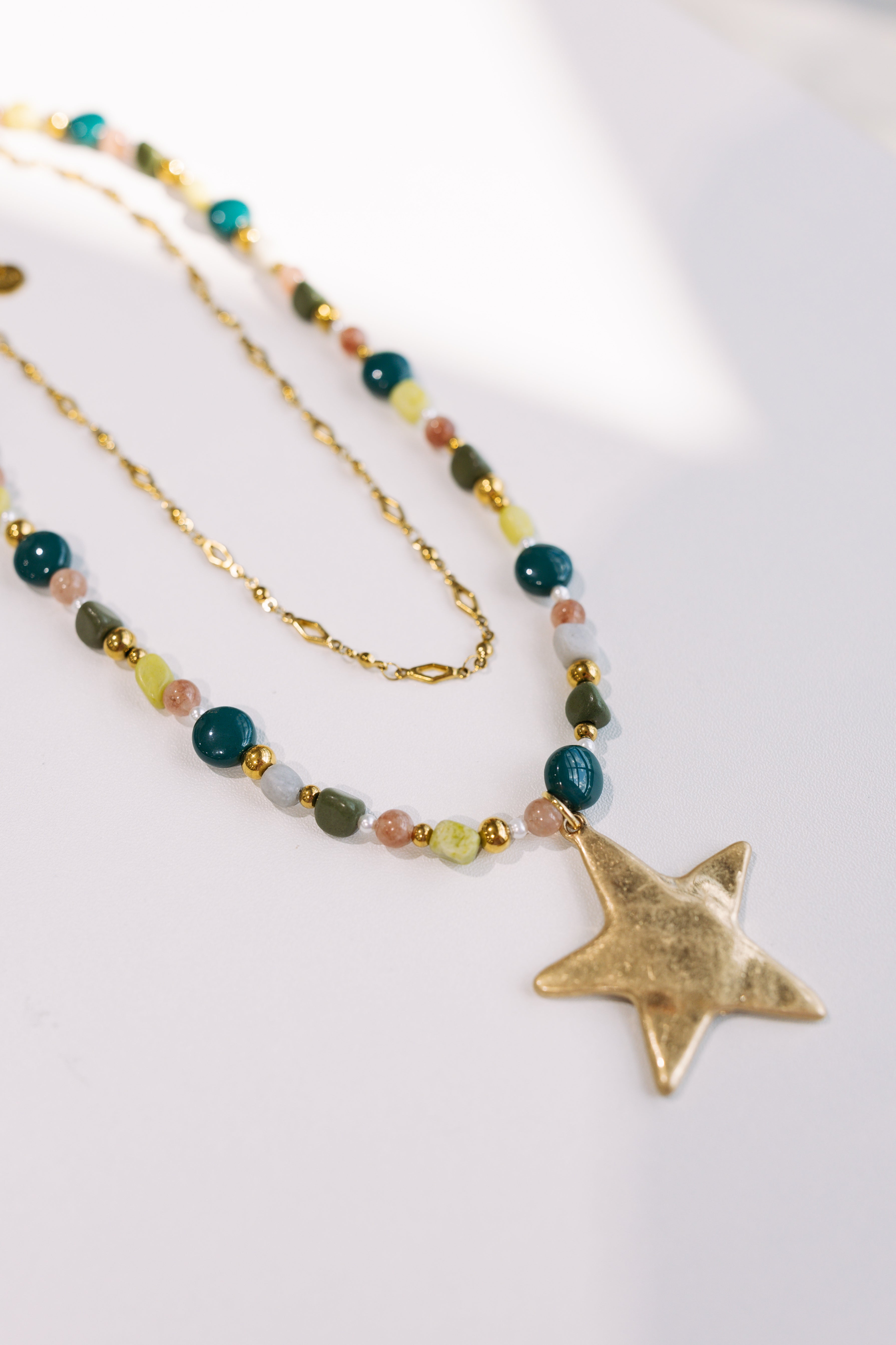 Ziggy Star Layered Necklace - Green