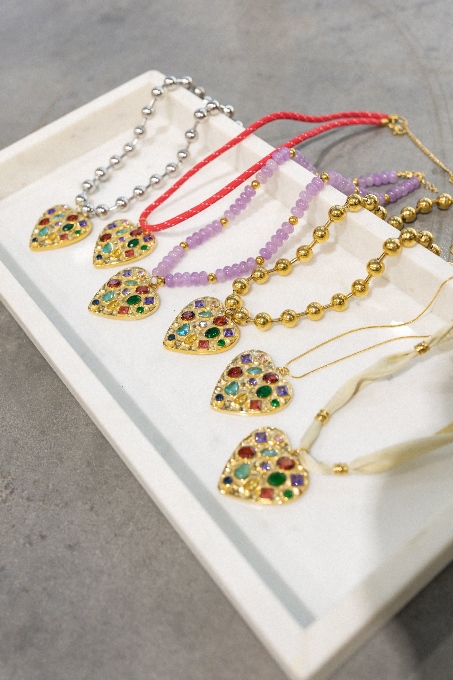 Confetti Heart Neutral Scarf Necklace