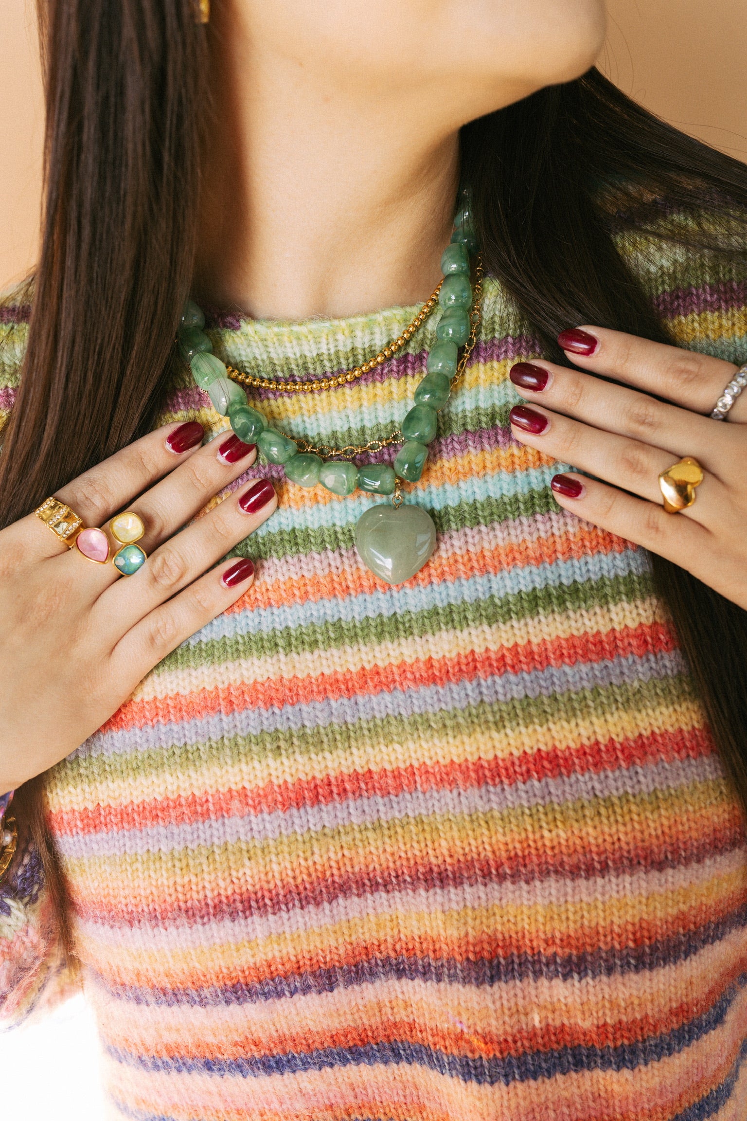 Jade Stone Heart Necklace - Green