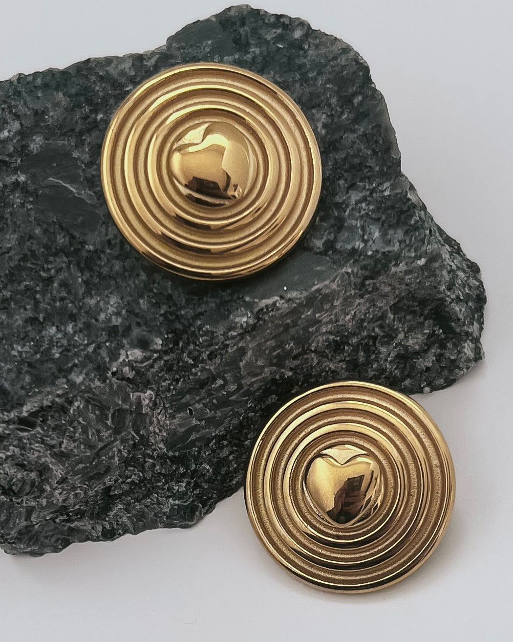 Elowen Heart Button Statement Gold Earrings