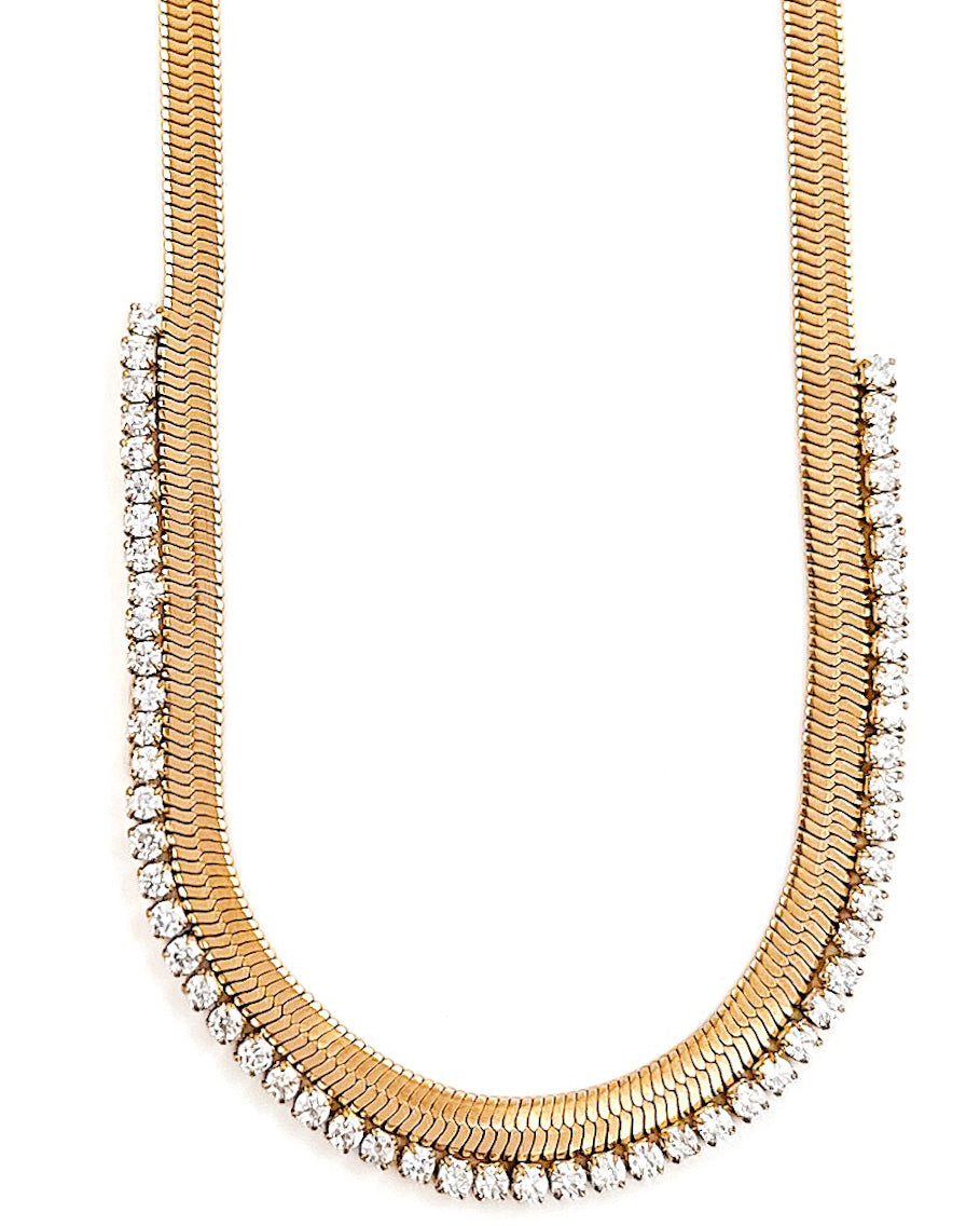 Noni Crystal Snake Chain Necklace || Silver or Gold