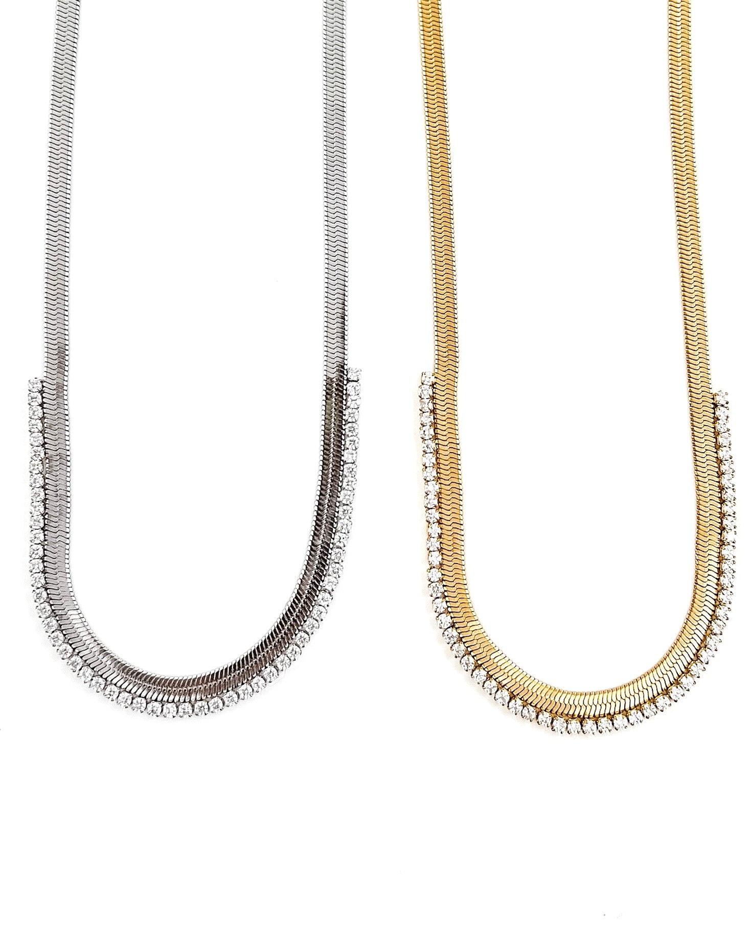 Noni Crystal Snake Chain Necklace || Silver or Gold