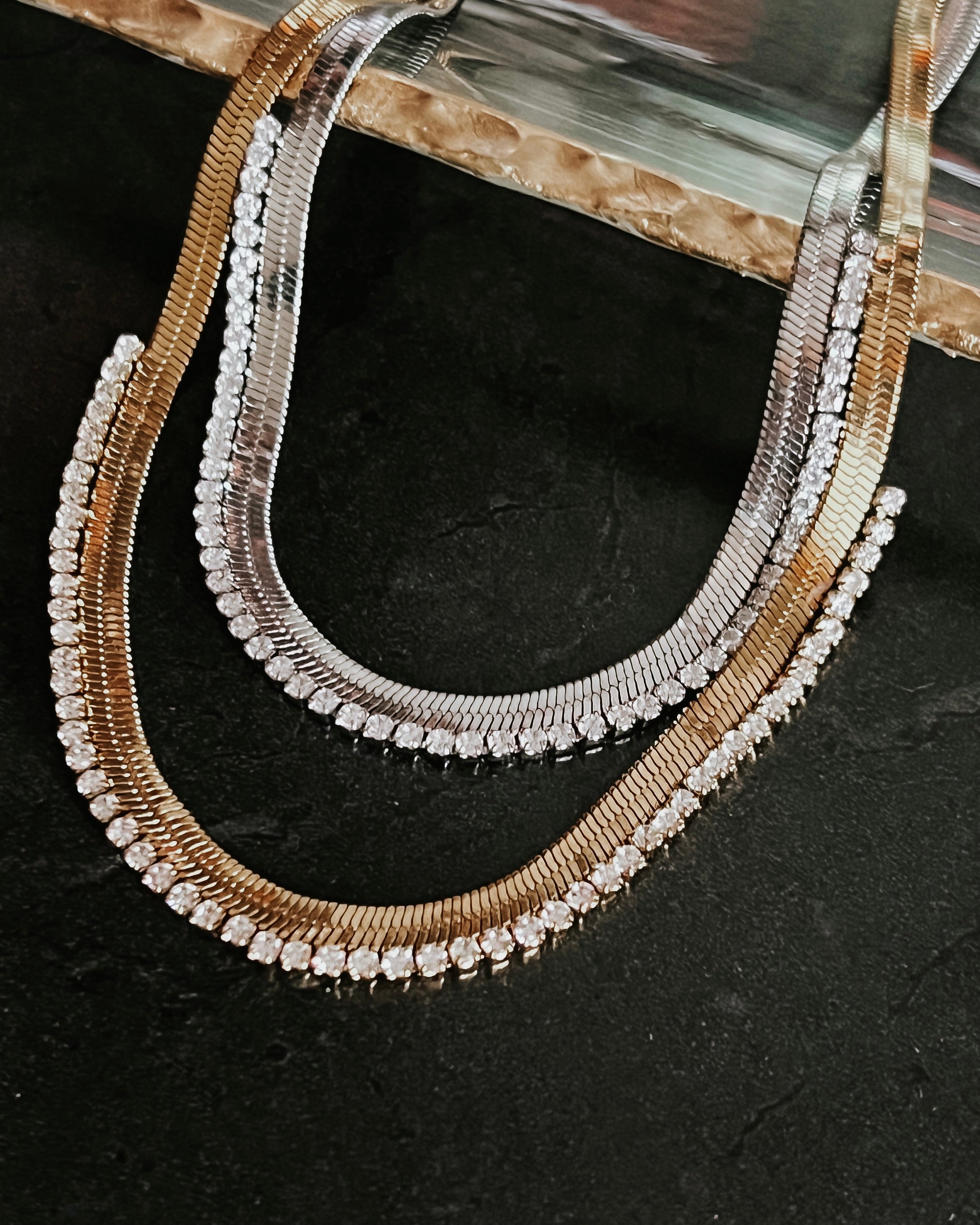 Noni Crystal Snake Chain Necklace || Silver or Gold