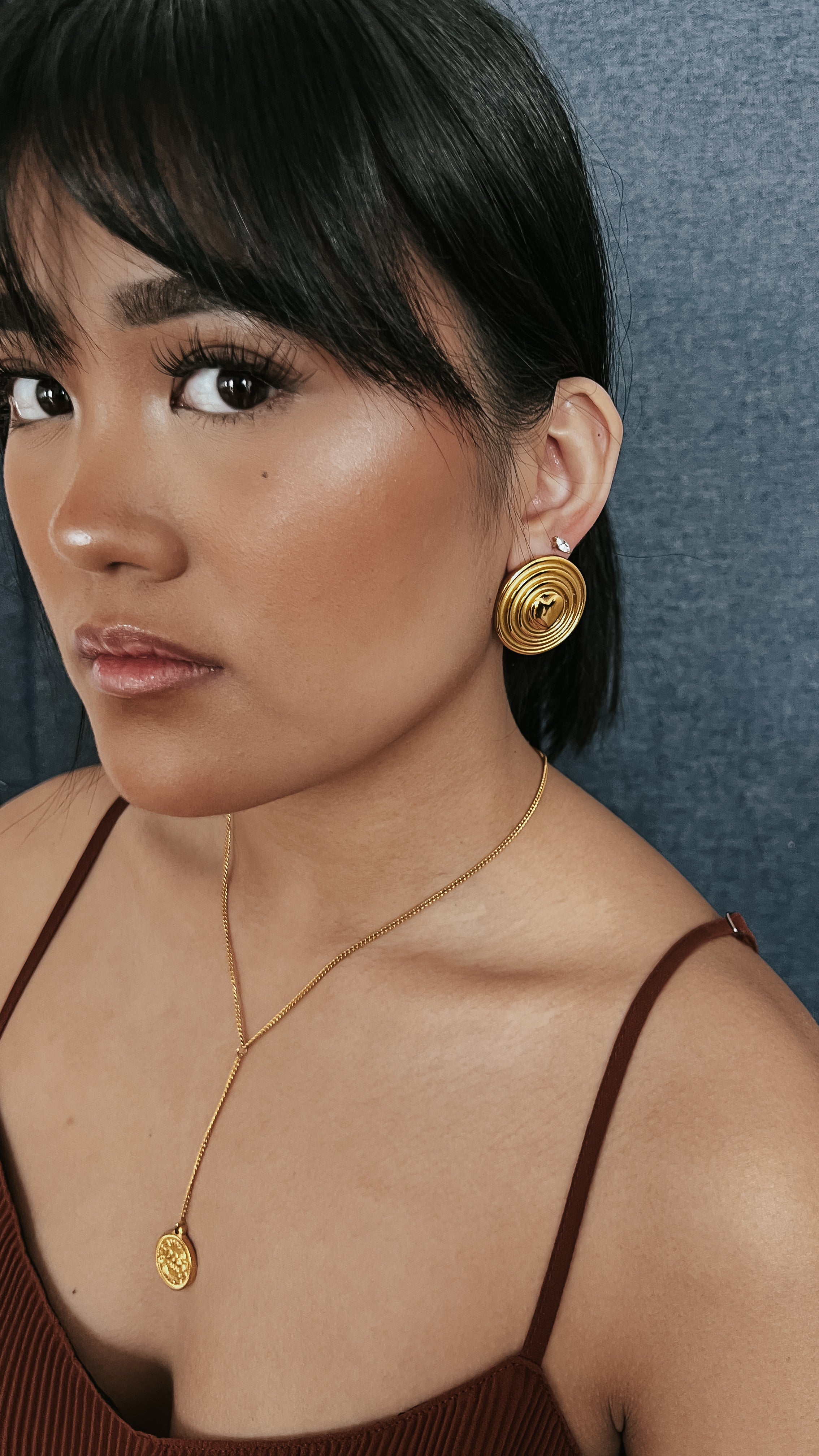 Elowen Heart Button Statement Gold Earrings