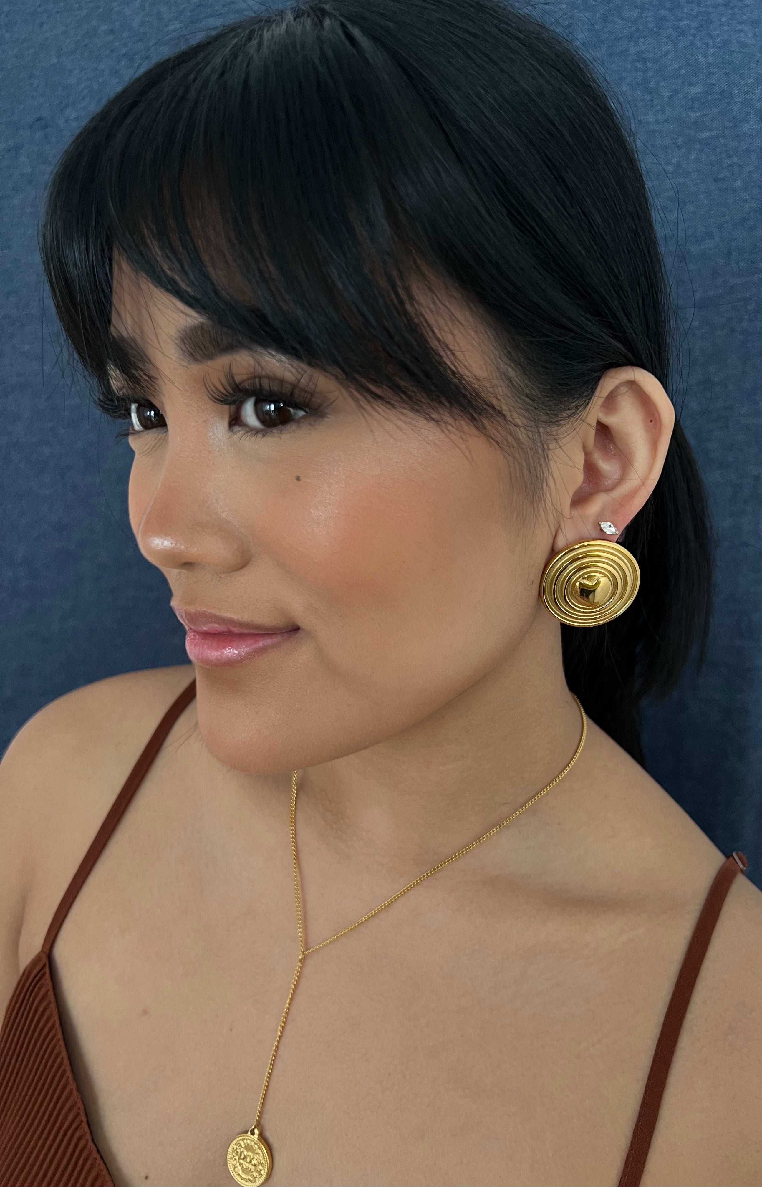 Elowen Heart Button Statement Gold Earrings