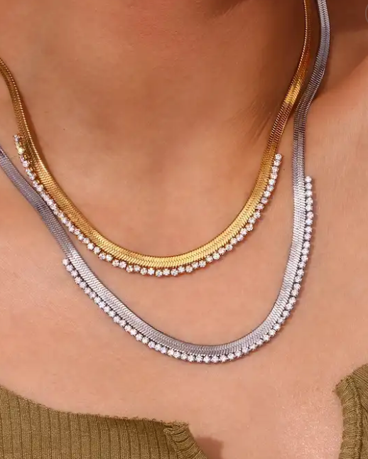 Noni Crystal Snake Diamond Herringbone Chain Necklace Beljoy