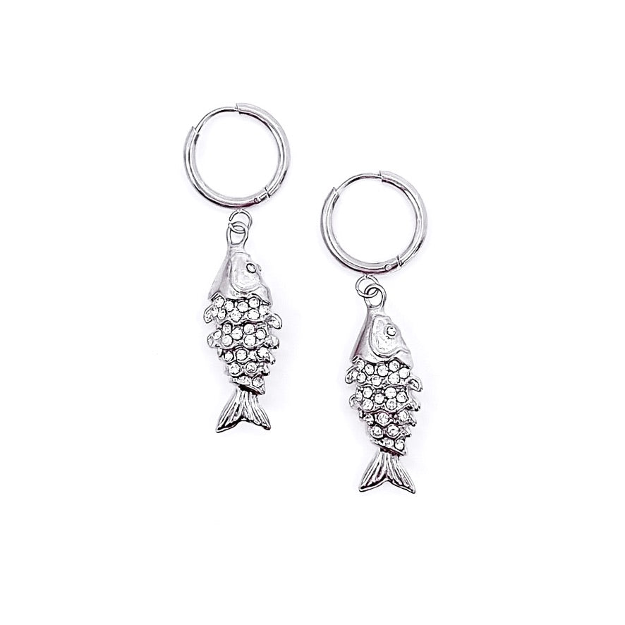 Edda Fish Charm Hoops