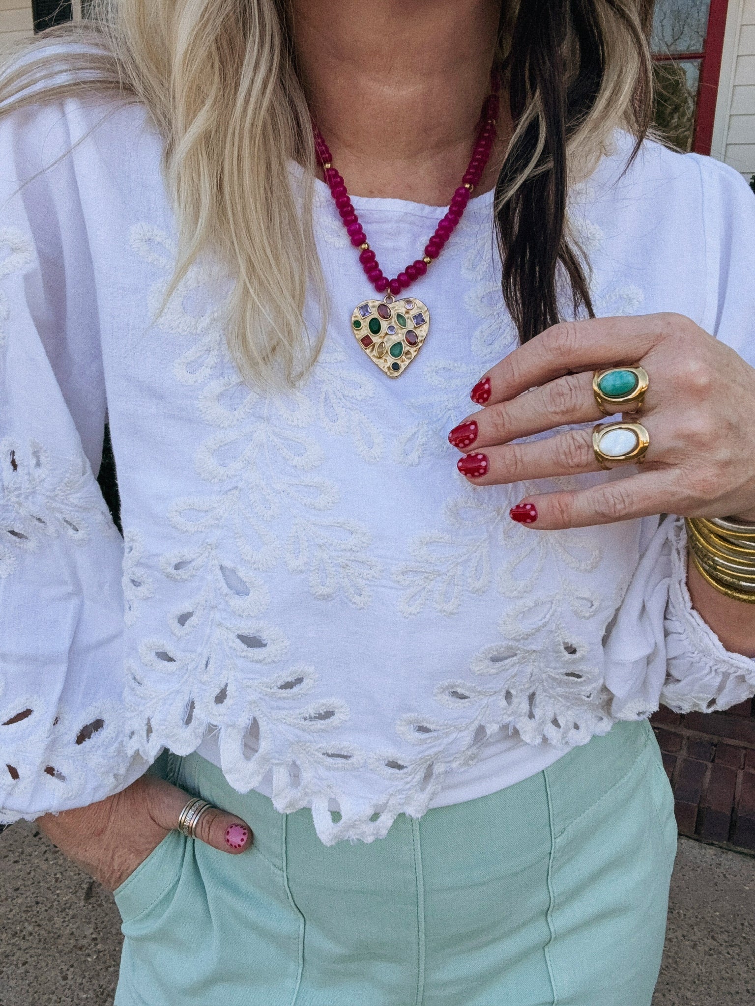 Beaded Confetti Heart Necklace - Fuchsia