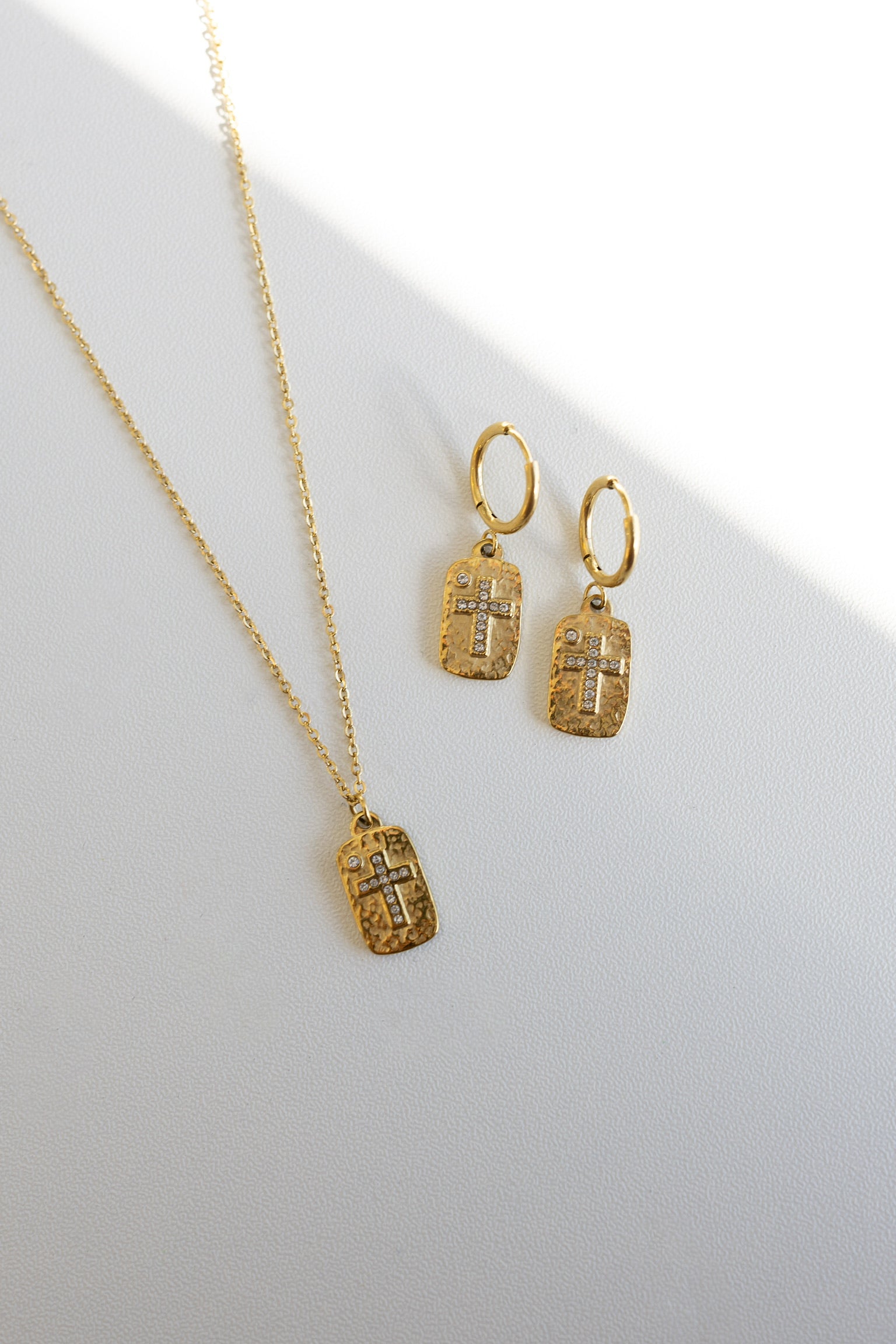 Petite Crystal Cross Hoop Earrings