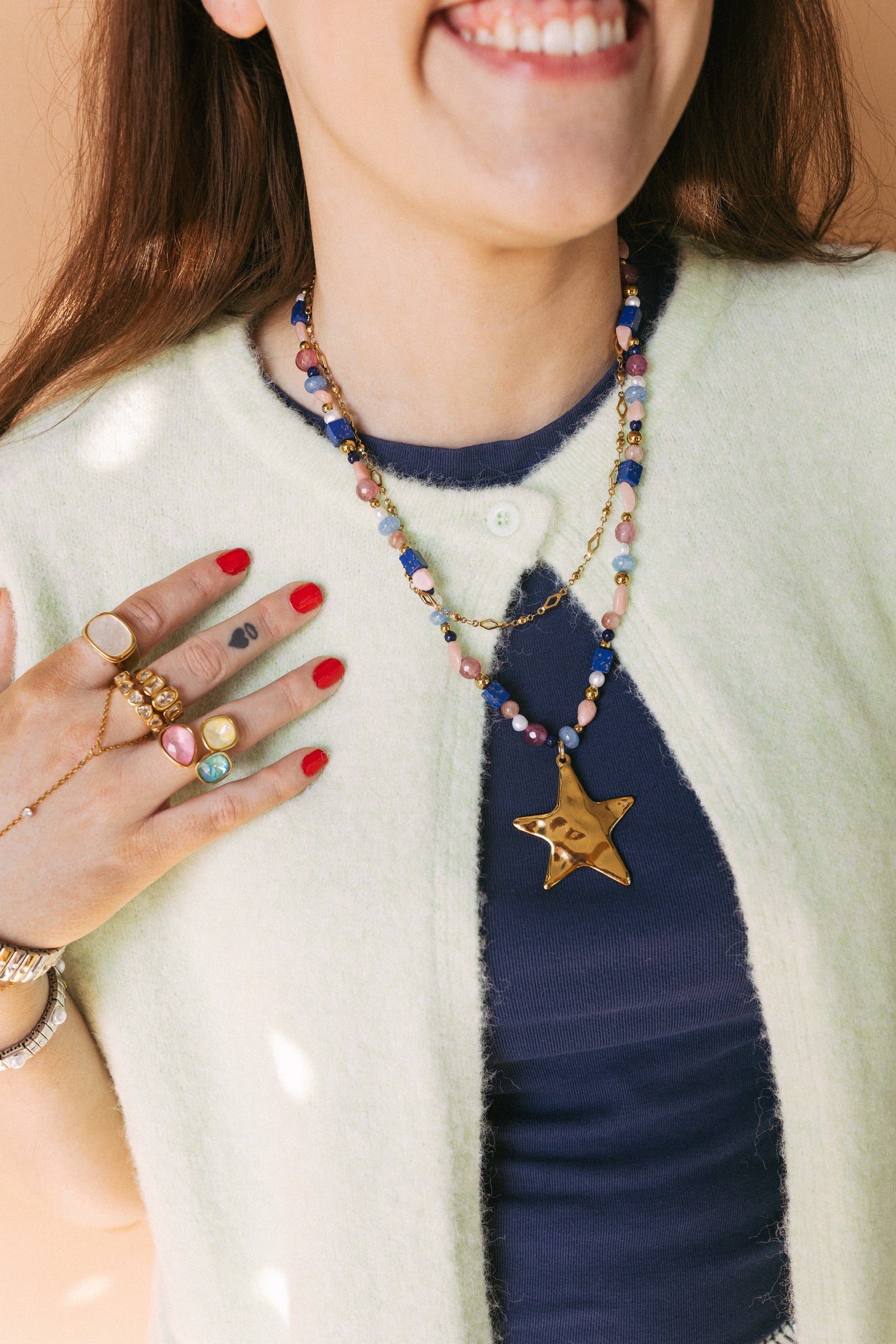 Ziggy Star Layered Necklace - Blue
