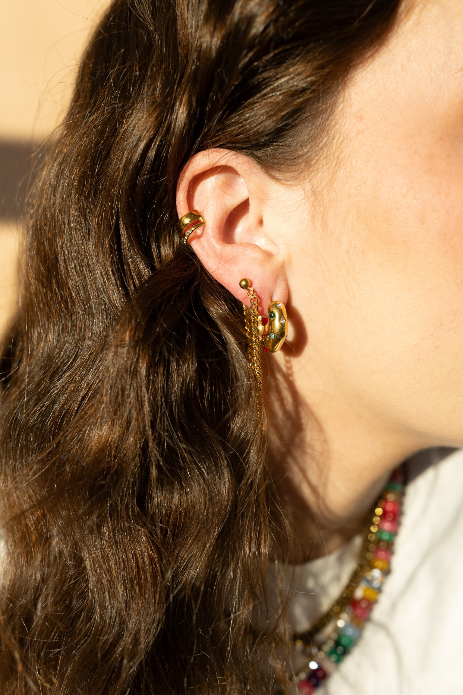 Ezio Gold Stud Chain Drop Earrings