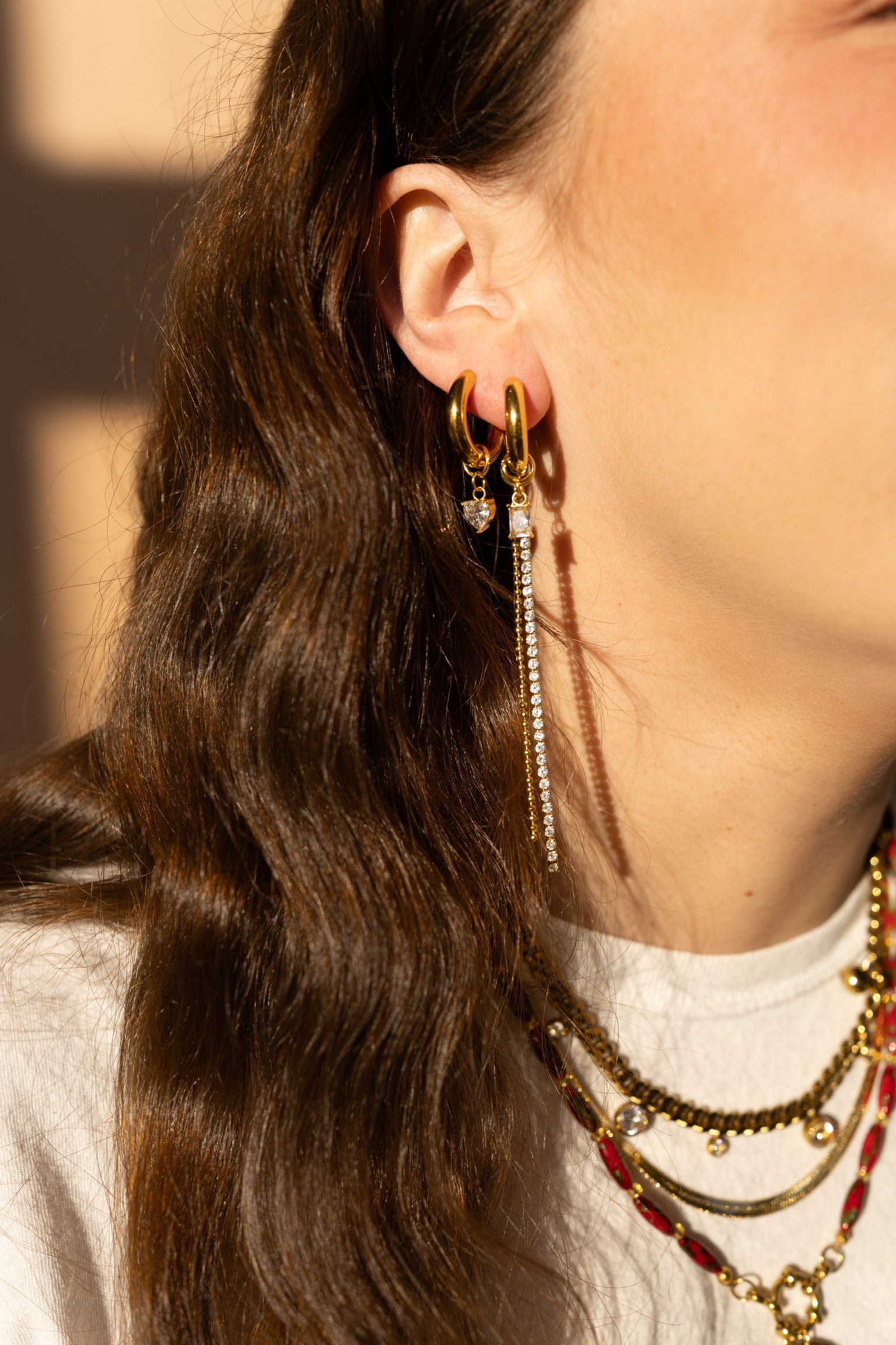 Emsley Mismatched Charm Hoops || Choose Color