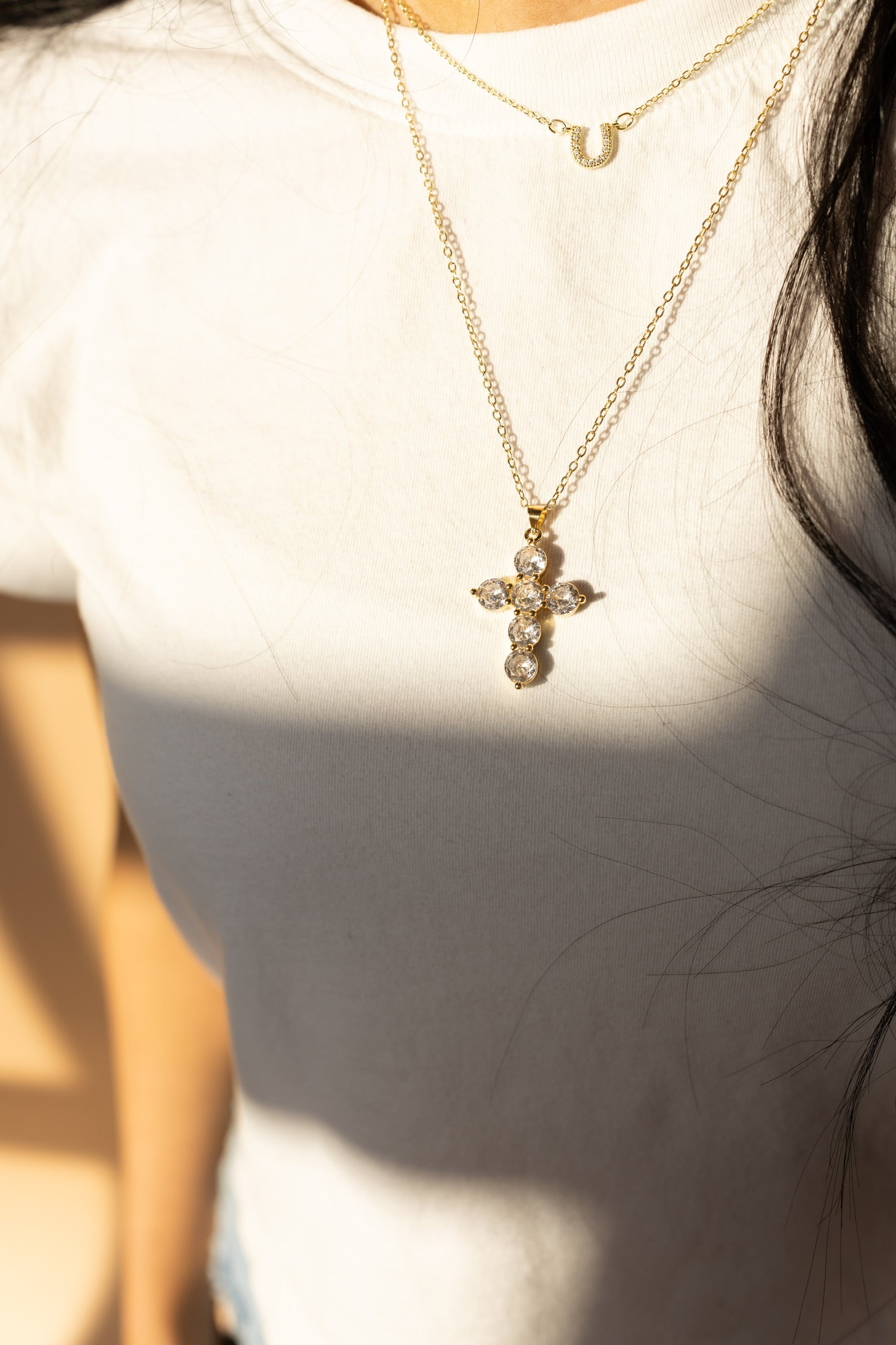 Hayden Round Crystal Cross Necklace