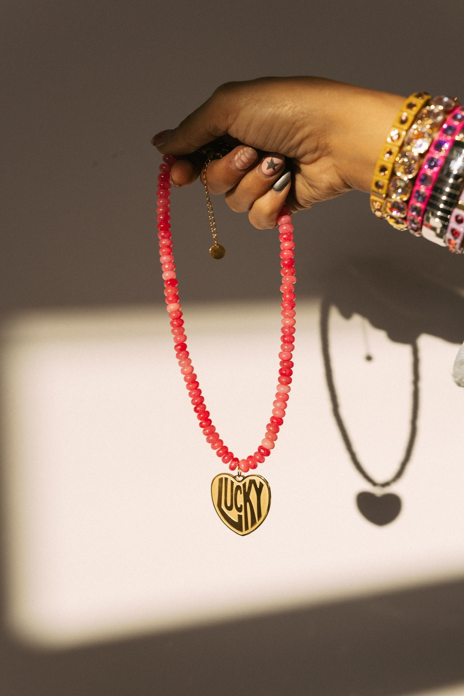 Lucky In Love Stone Necklace - Pink