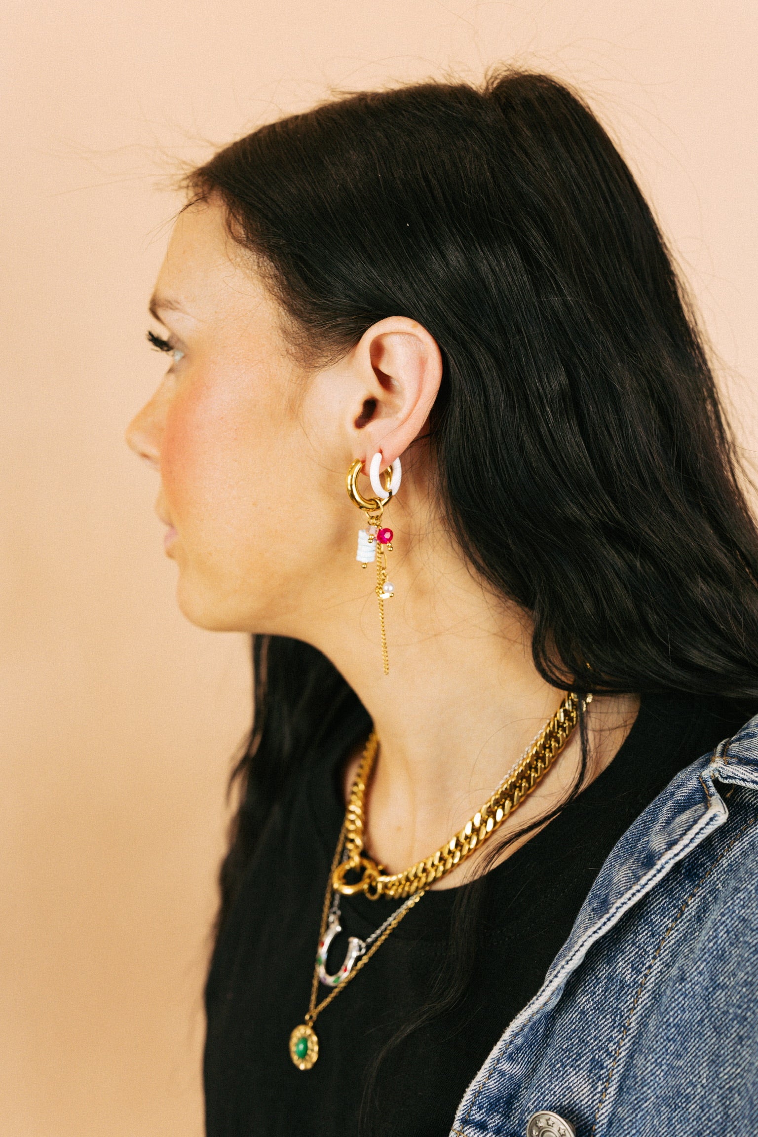 Ella Beaded Charm Drop Hoops