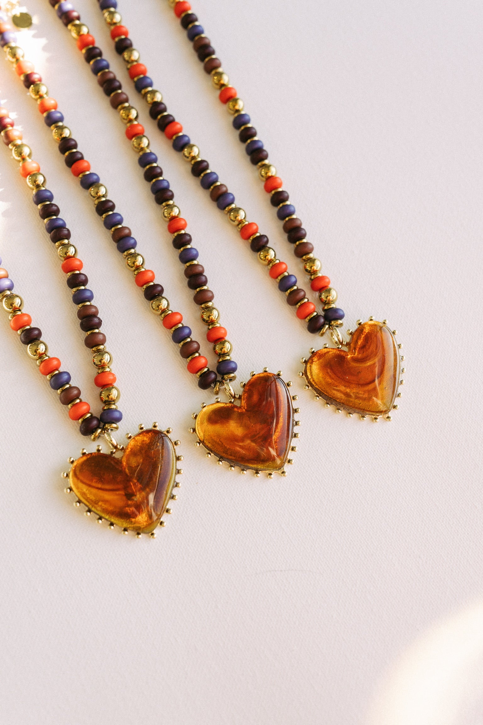 Amber Beaded Heart Necklace