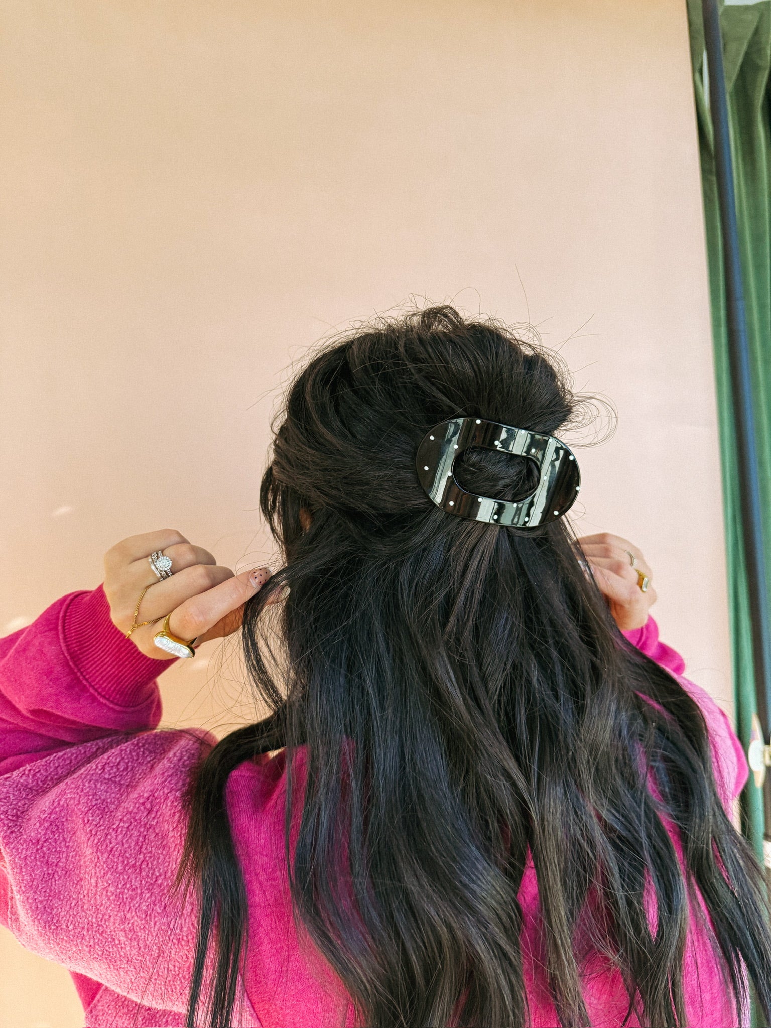 polka dot flat hair clip - black