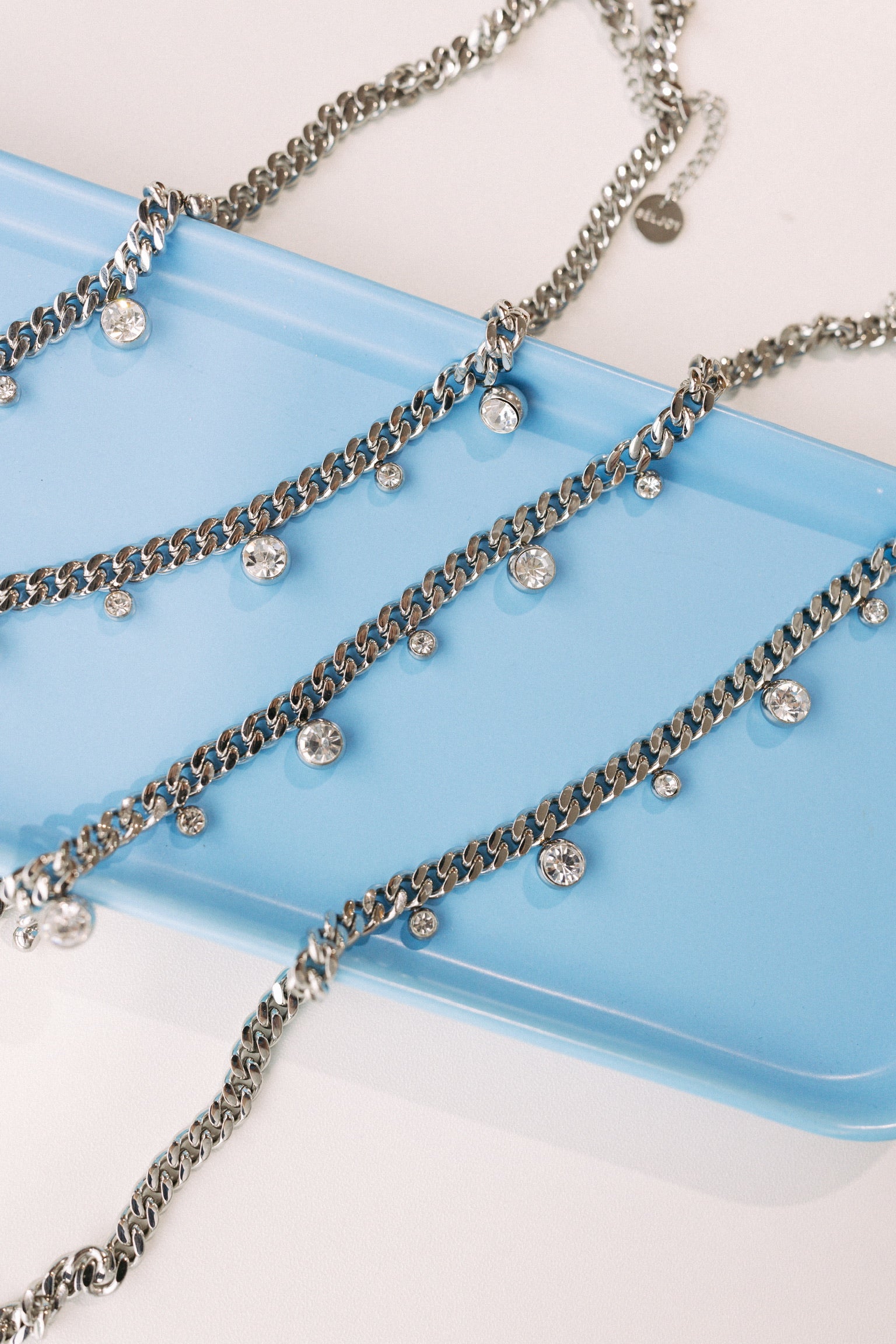 Chloe Crystal Cuban Chain Necklace - Silver