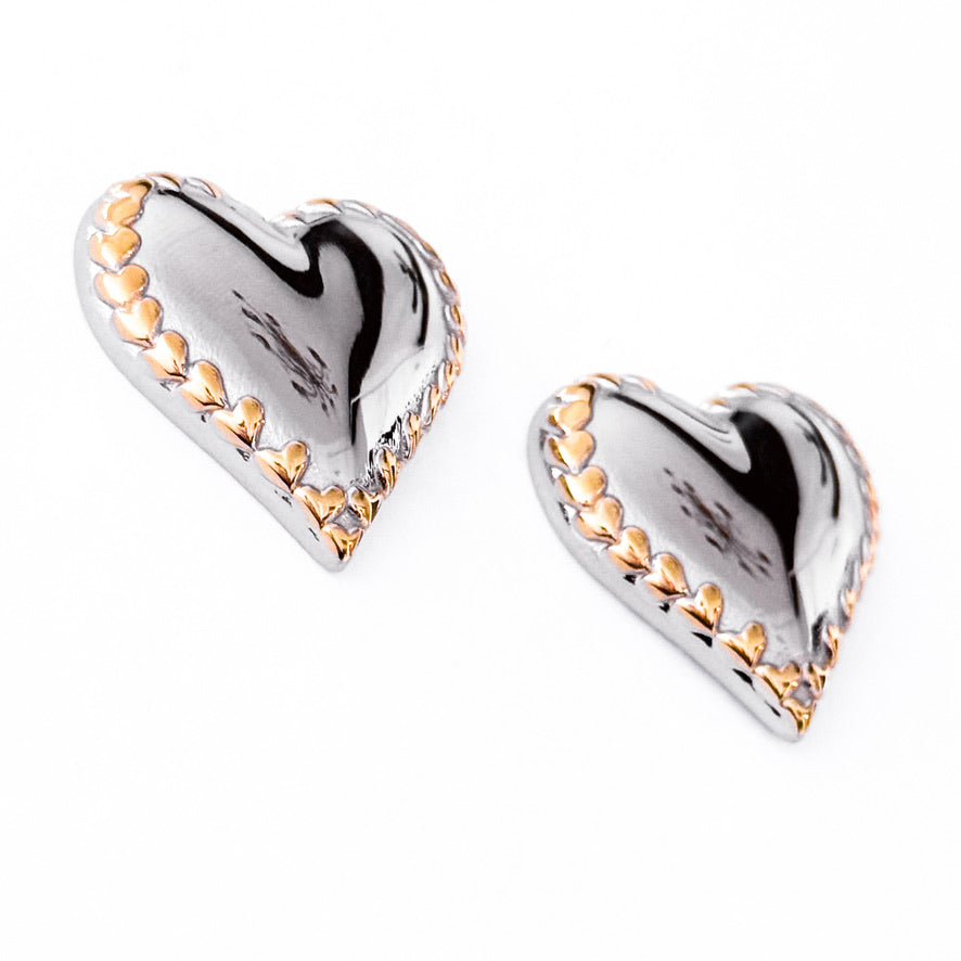 Evada Mixed Metal Heart Stud Earrings