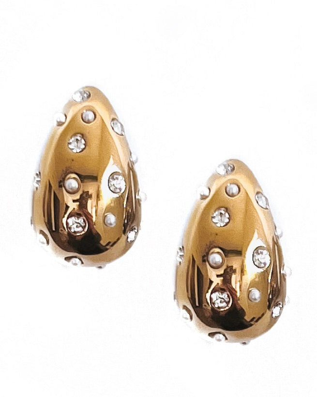 Wallie Water Drop Pearl Crystal Earrings || Choose Color
