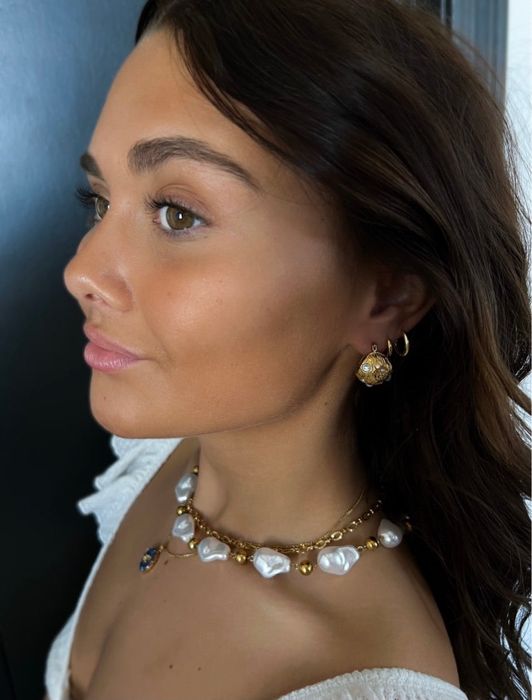 Esana Pearl Crystal Hoop Earrings