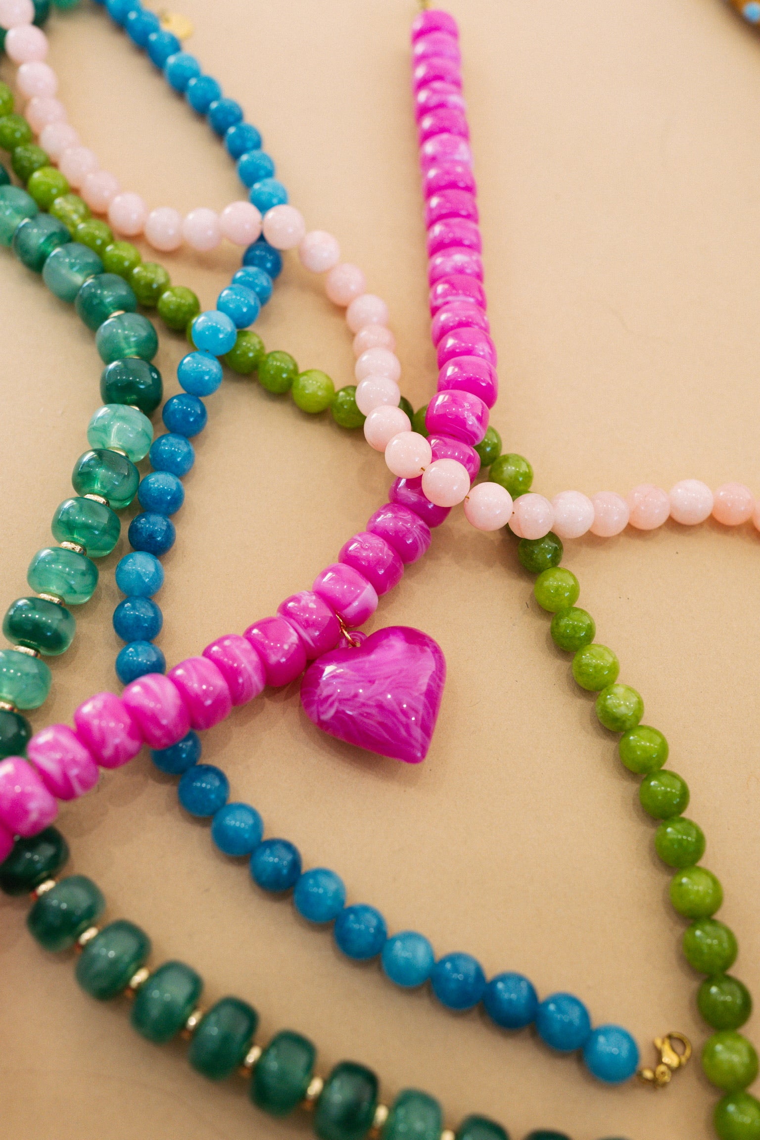 Love Bites Beaded Heart Necklace - Pink
