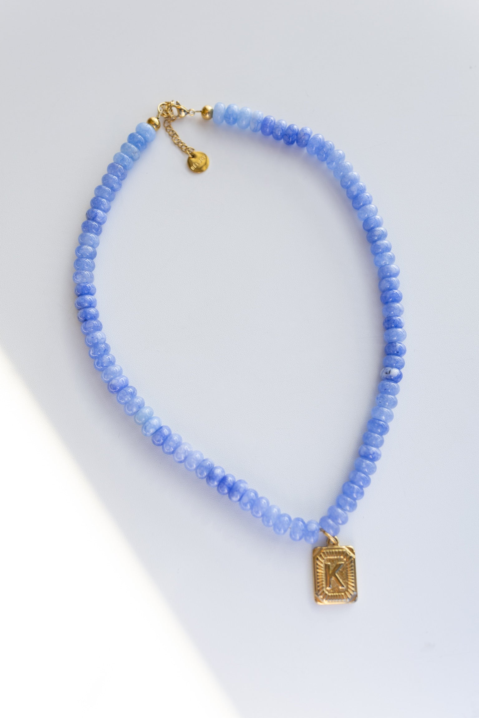 Beaded Initial Pendant Necklace || Blue